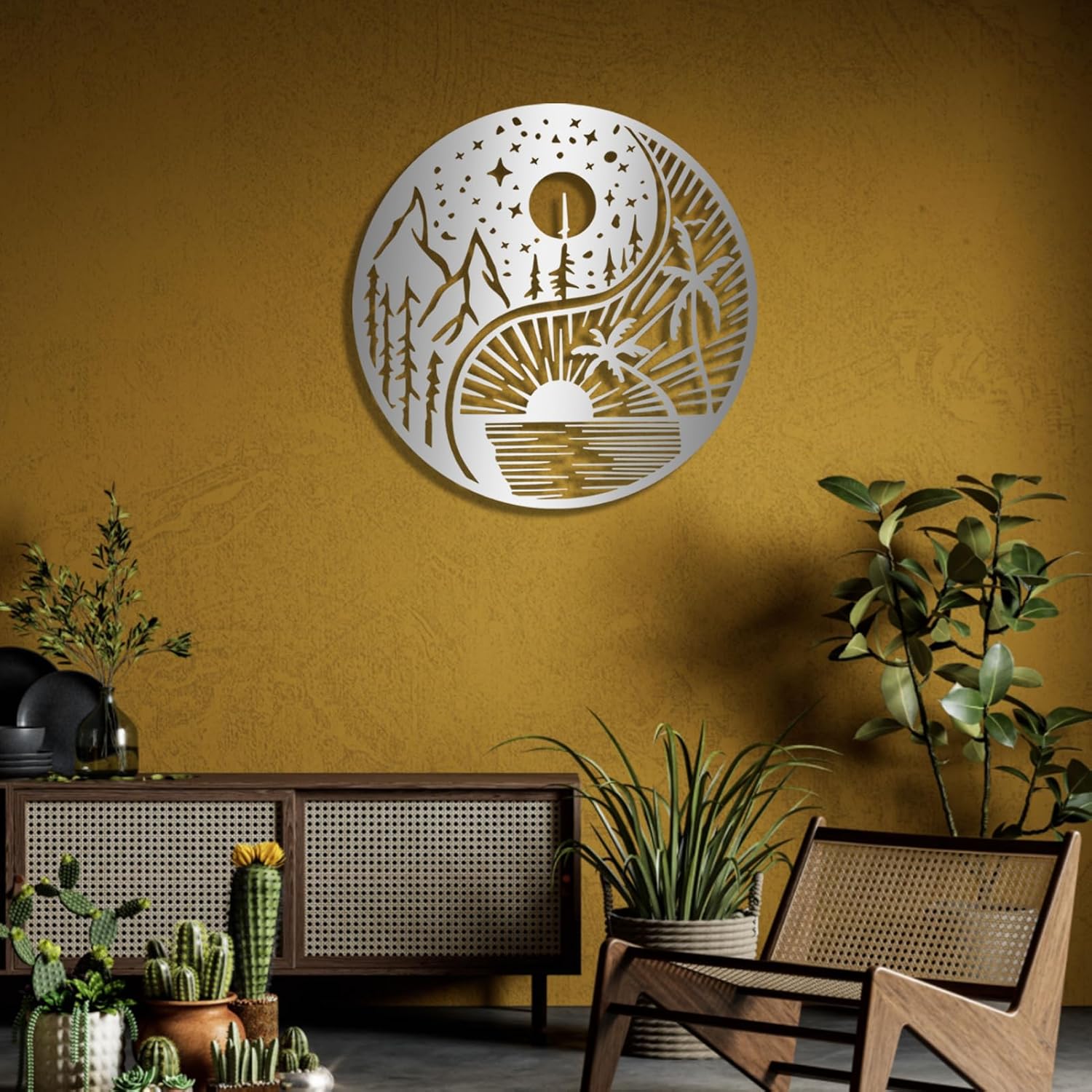 Ying Yang Sun and Moon Metal, decoración de pared de metal Yin Yang, Sun Moon Metal, decoración de pared de metal, sol y luna, arte de pared de