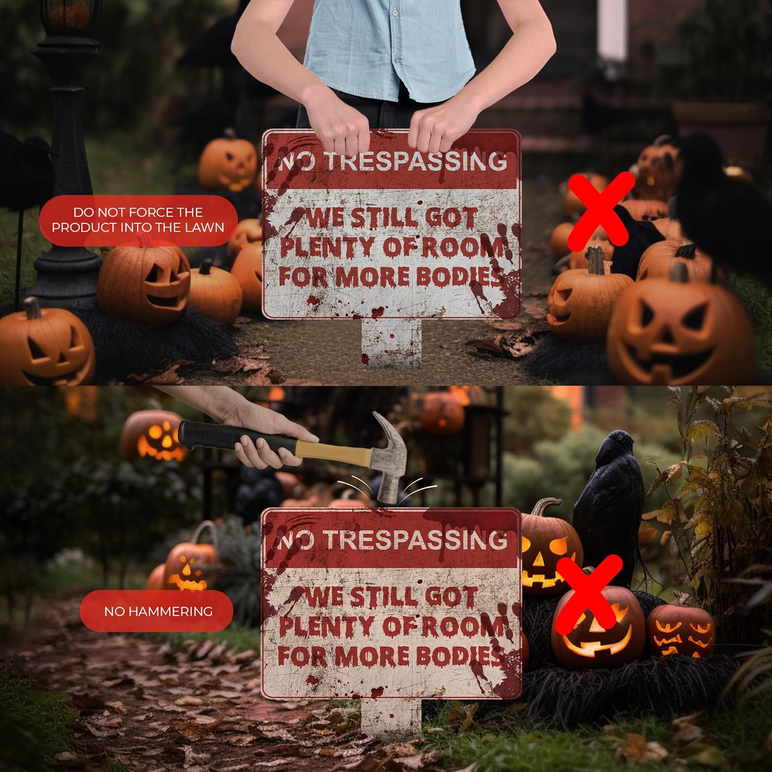 Letrero de decoración de Halloween aterrador para exteriores con texto en inglés “I Choose Between Multiple Creepy Beware” opciones para
