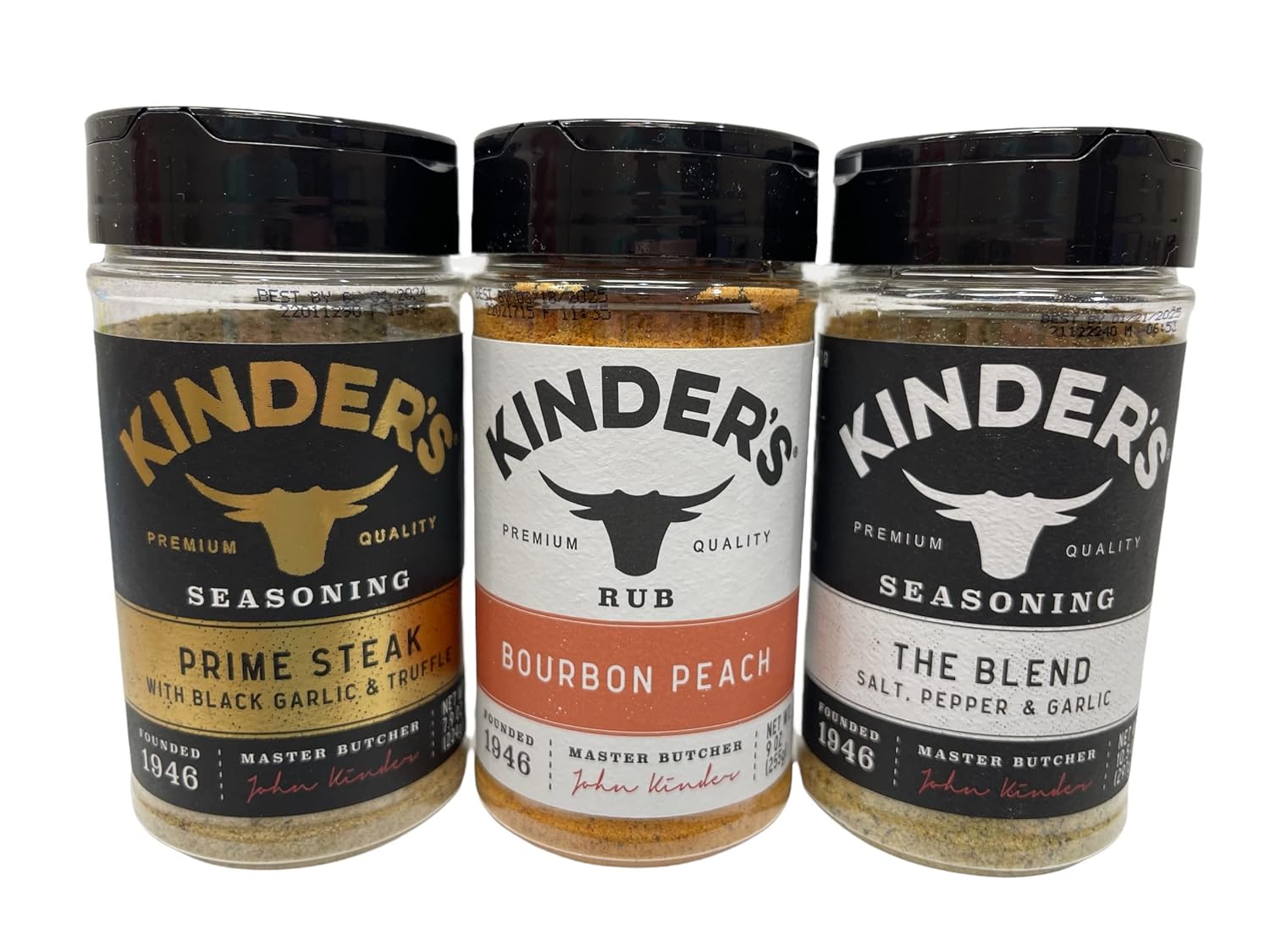 Kinders Seasoning & Rub Bundle Prime Steak, Bourbon Peach, The Blend y ThisNThat Recipe Card