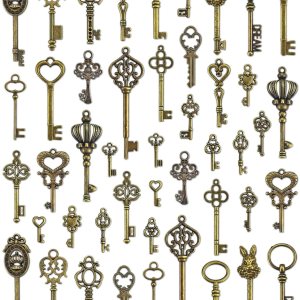 JIALEEY Dijes para llaves de esqueleto vintage, 23 tipos de 46 dijes de bronce antiguo para collares, colgantes, suministros de fabricación de JIALEEY Dijes para llaves de esqueleto vintage, 23 tipos de 46 dijes de bronce antiguo para collares, colgantes, suministros de fabricación de