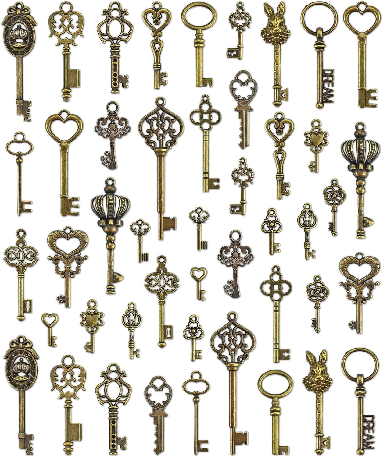 JIALEEY Dijes para llaves de esqueleto vintage, 23 tipos de 46 dijes de bronce antiguo para collares, colgantes, suministros de fabricación de