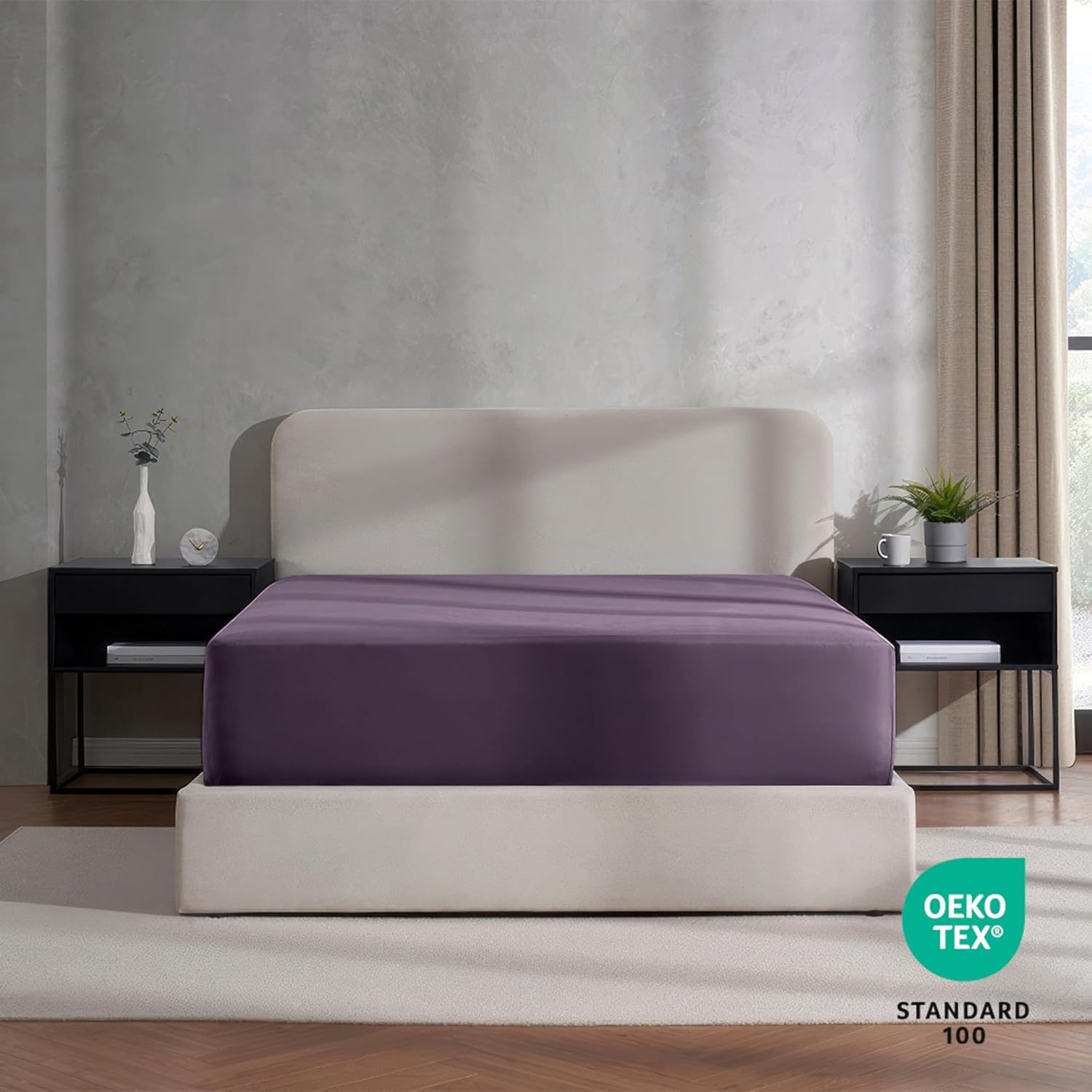 Nestl Bedding – Sábanas bajeras con bolsillo profundo de 53 cm, Microfibra, Berenjena, púrpura, King