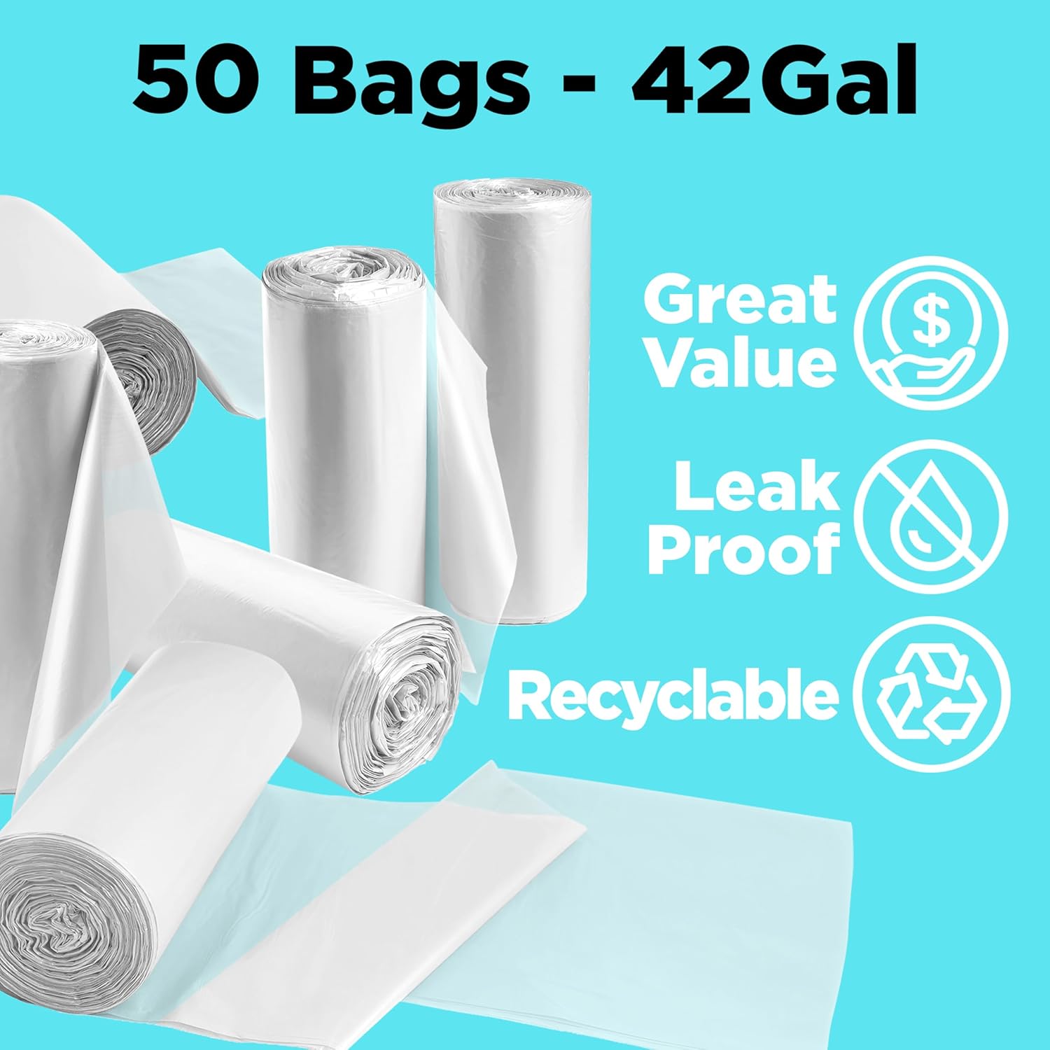 Bolsas de basura de 42 galones, bolsas para contratistas de 3 mil, forros para botes de basura grandes y resistentes, bolsas de basura de reciclaje,