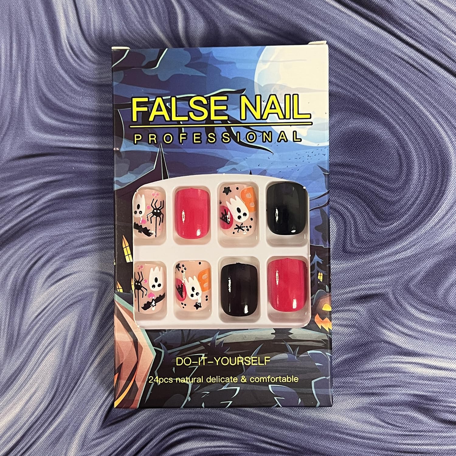 Uñas postizas cuadradas cortas a presión, uñas postizas de Halloween, uñas acrílicas rosas y negras, fantasma, araña, murciélago, diseños de