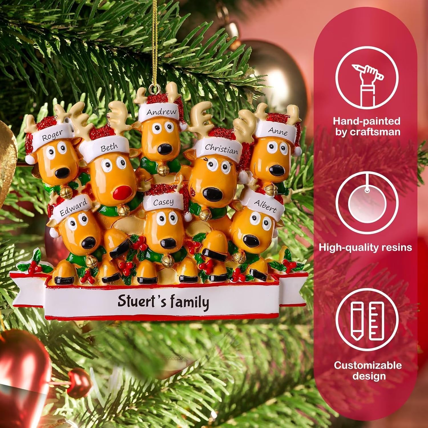 Bemaystar Adornos personalizados de Navidad de ciervos 2023  Familia de renos de 2345678, decoración de Navidad, regalo de decoración de renos para