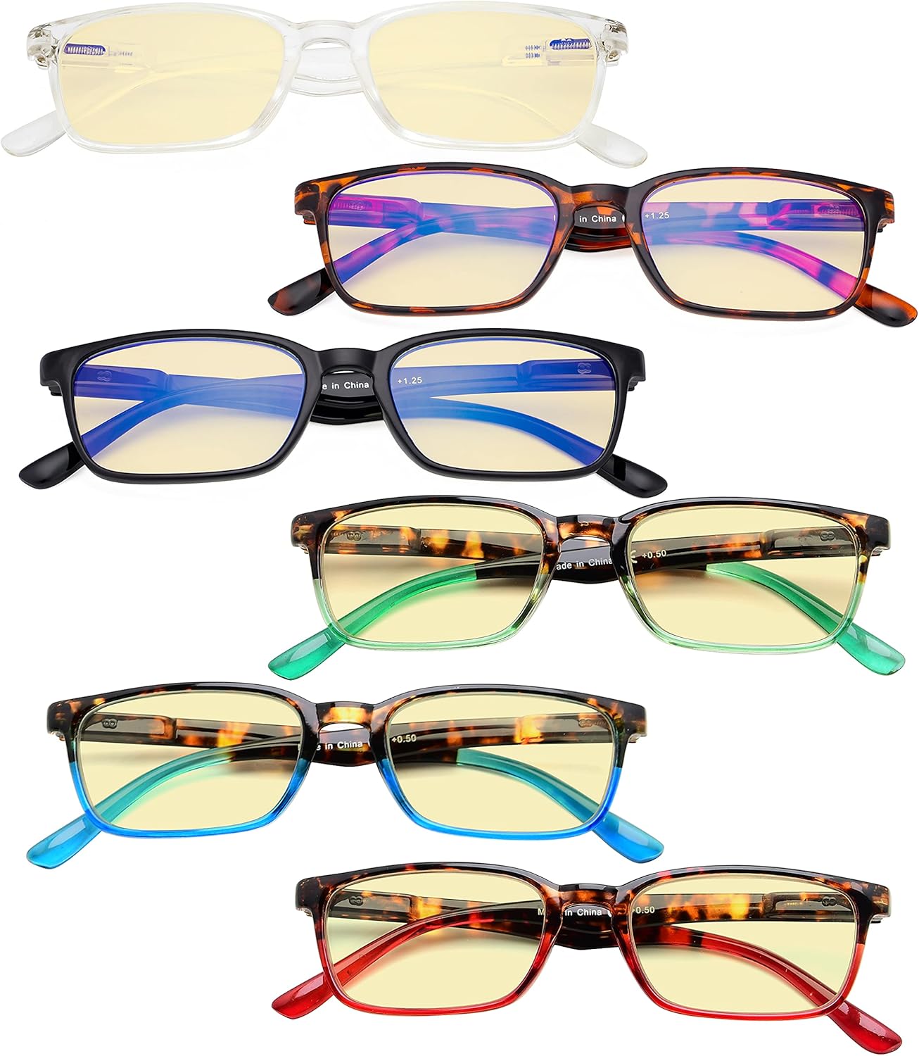 Eyekepper Paquete de 6 lentes de lectura con bloqueo de luz azul, amarillo tintado +2.50
