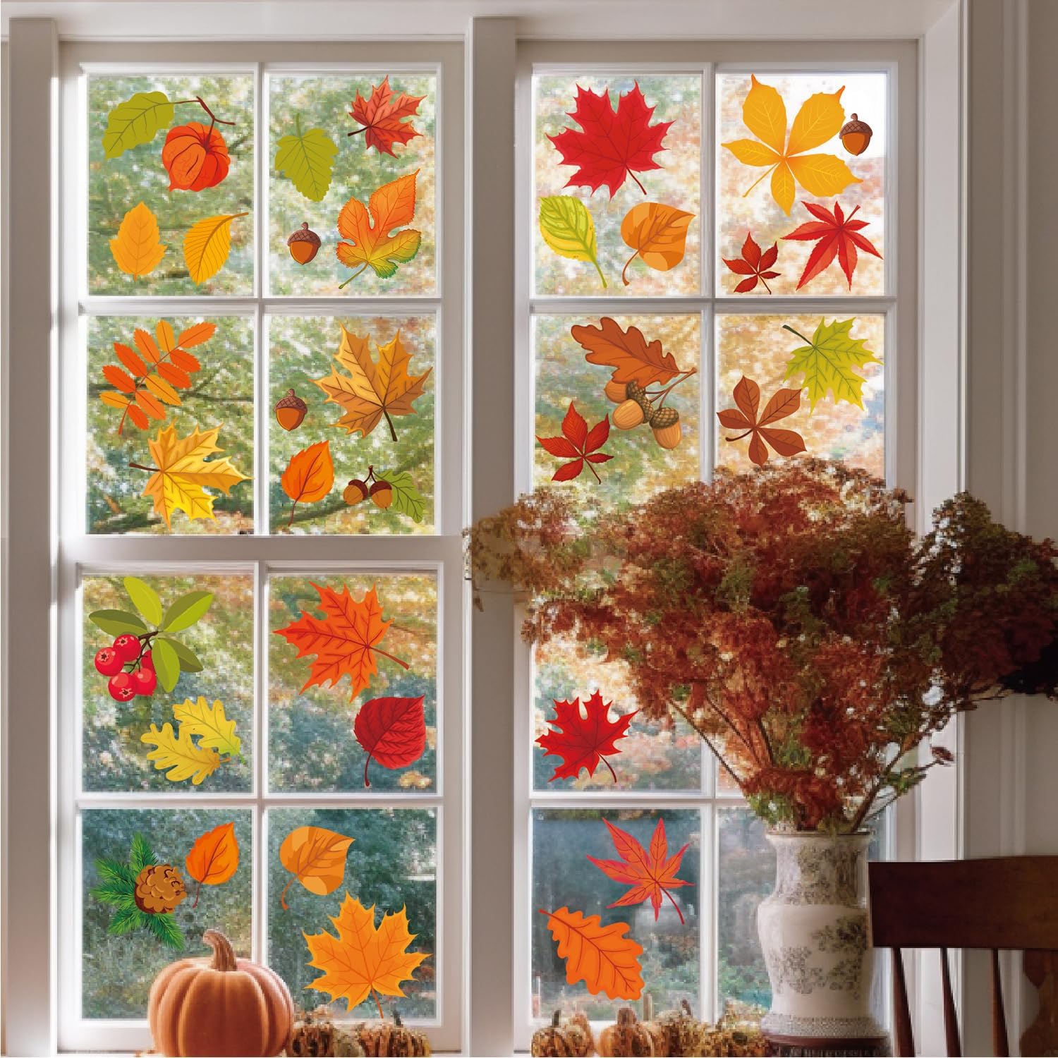 64 calcomanías de otoño para ventana, hojas de arce, calcomanías de ventana de hojas de otoño para ventana de vidrio, hogar, oficina, decoración de