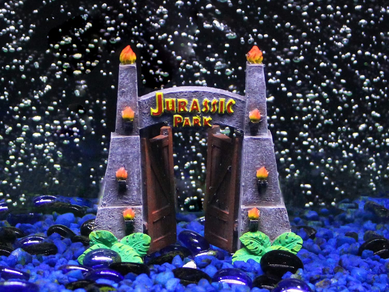 Penn-Plax Jurassic Park – Paquete de adornos de acuario con licencia oficial de 2 piezas, incluye decoraciones de T-Rex y Park Gate, pequeño