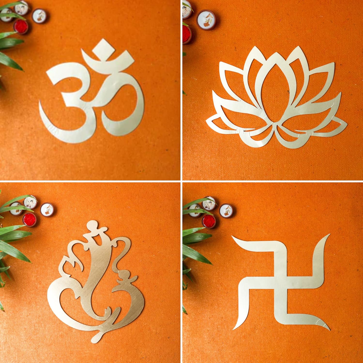 (Hinduismo) Recortes religiosos  Símbolos Om, Ganesha, Esvástica y Lotus  Decoración tradicional para el hogar espiritual  Decoraciones de boda