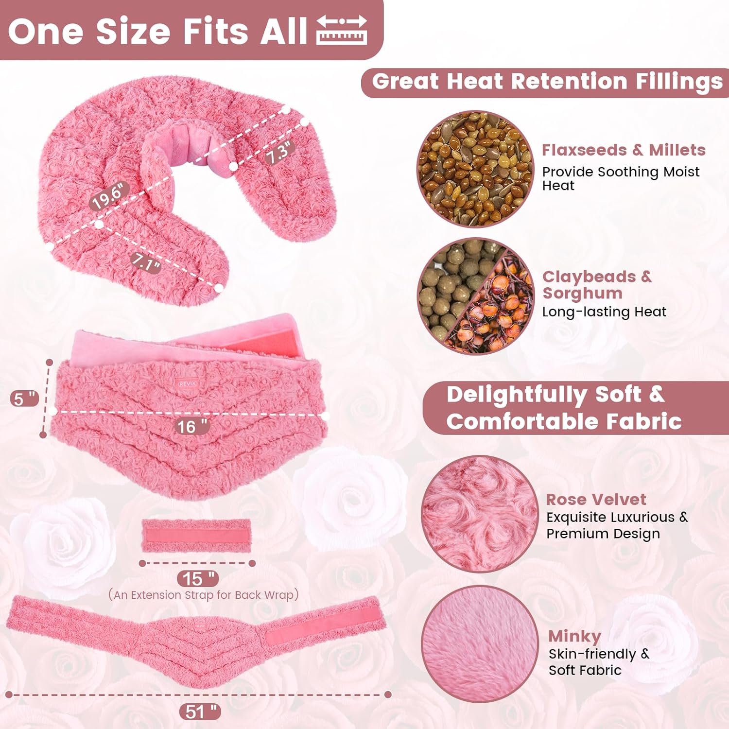 REVIX Juego de 2 almohadillas térmicas para microondas, almohadilla térmica húmeda de terciopelo rosa apta para microondas para cuello, hombros y