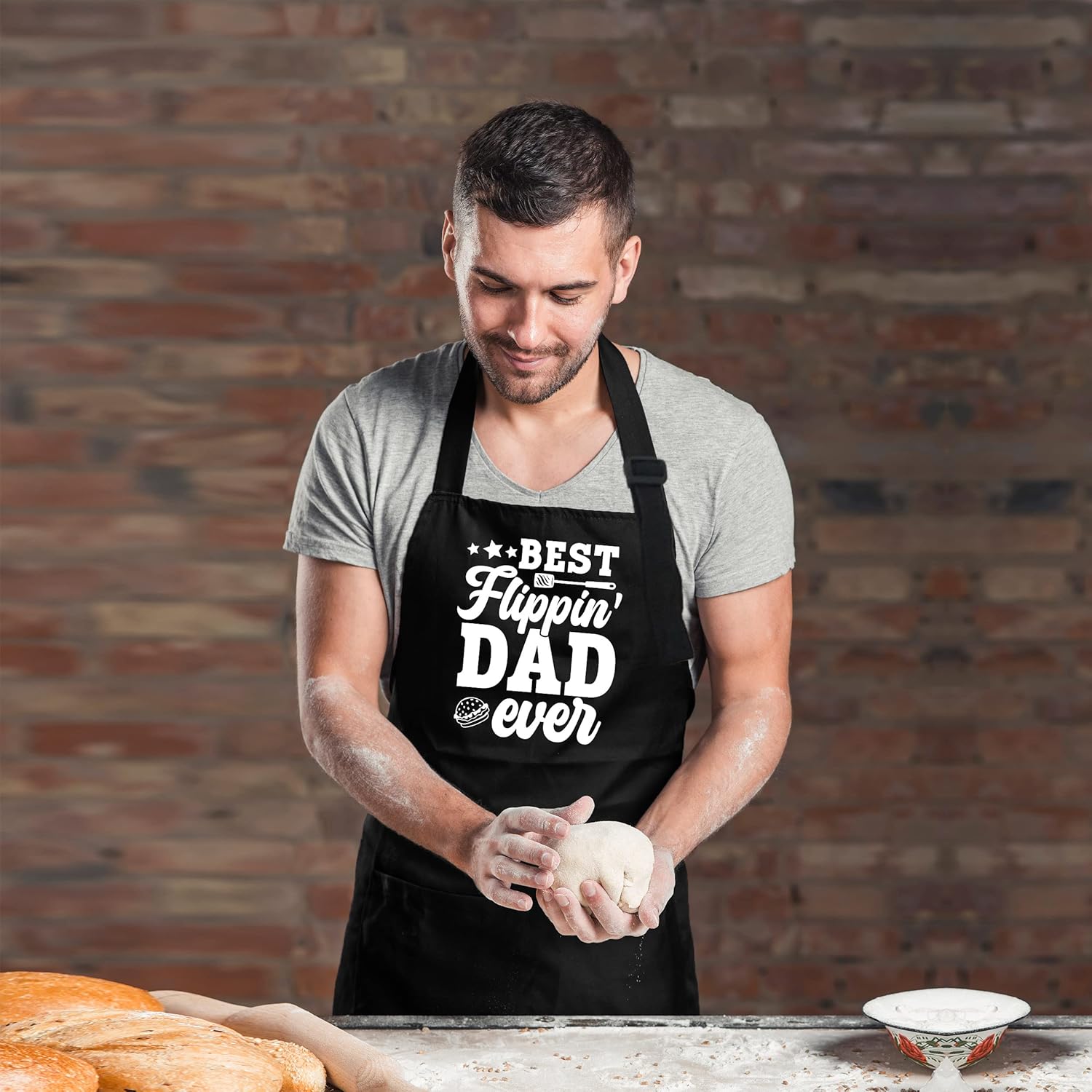 Divertido delantal de cocina para papá, delantal de parrilla para hombres con 2 bolsillos grandes, correa ajustable para el cuello, regalo para