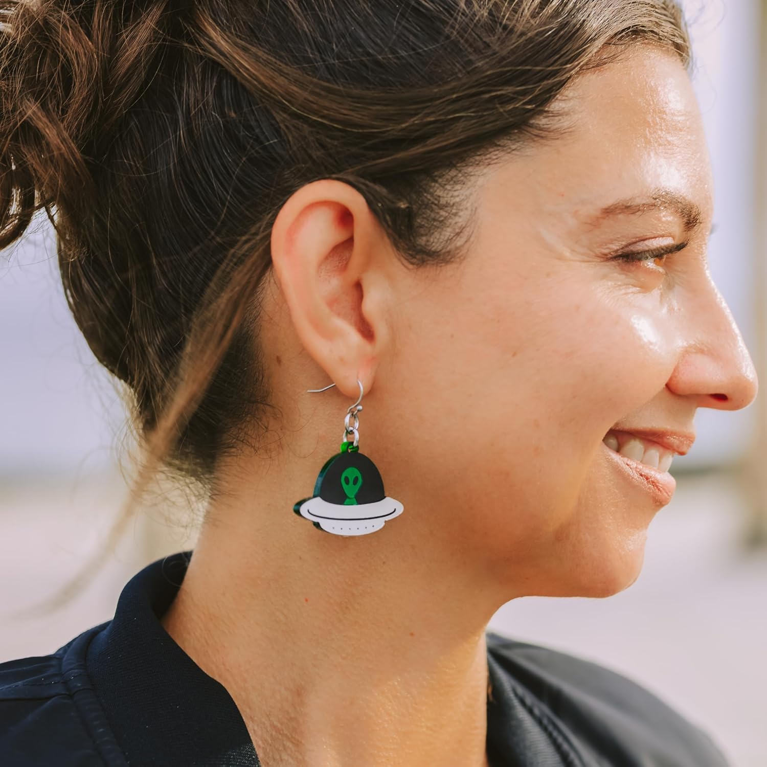 Alien UFO Dangle Earrings Lightweight Hypoallergenic Fun Spaceship Jewelry for Science and Space Lovers