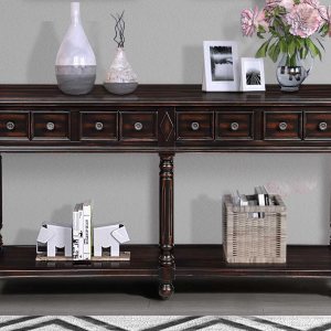 LKTART Mesa consola vintage de 58 pulgadas, mesa de sofá de entrada con 2 cajones y partición inferior de almacenamiento (negro desgastado) LKTART Mesa consola vintage de 58 pulgadas, mesa de sofá de entrada con 2 cajones y partición inferior de almacenamiento (negro desgastado)