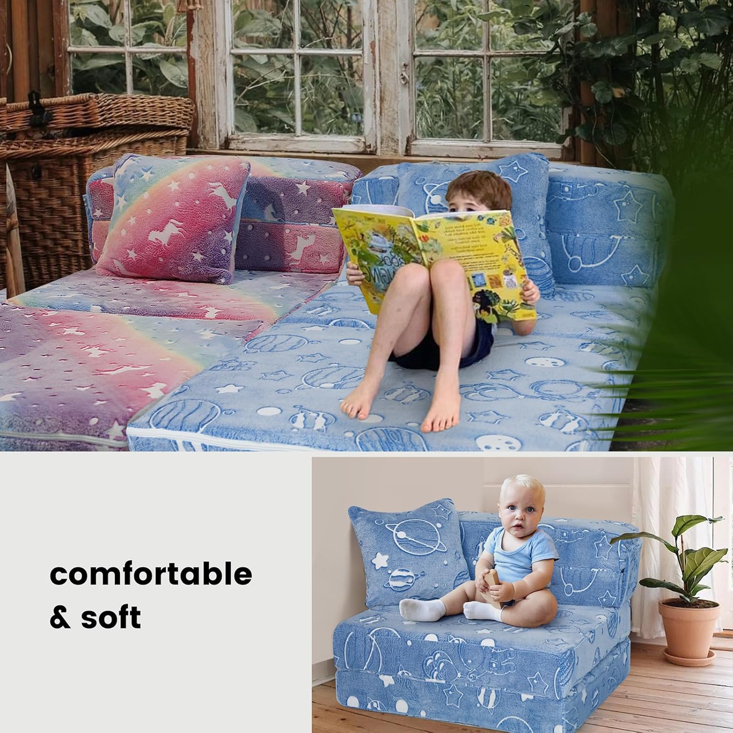 Sofá cama plegable para niños, colchón plegable brillante para niños, sofá plegable para niños, futón, cama plegable para niños, colchón plegable