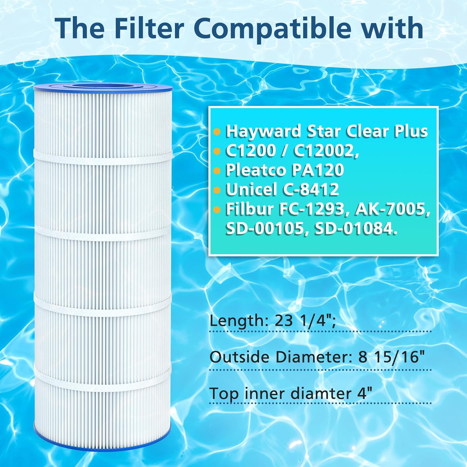 Paquete de 2 filtros PA120 de repuesto para piscina compatibles con Hayward C1200, CX1200RE, Unicel C-8412, Filbur FC-1293, Clearwater II 125,