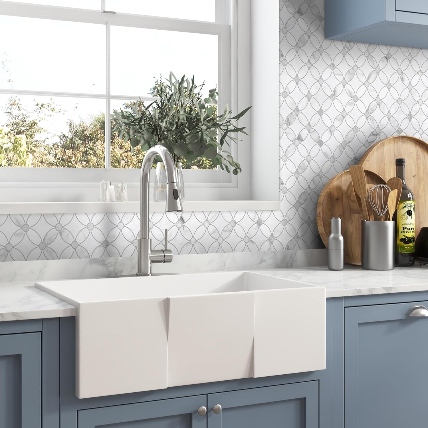SUNWINGS Azulejos autoadhesivos de 10 hojas para salpicadero con chorro de agua, paneles de pared de mármol blanco, para cocina, baño, chimenea