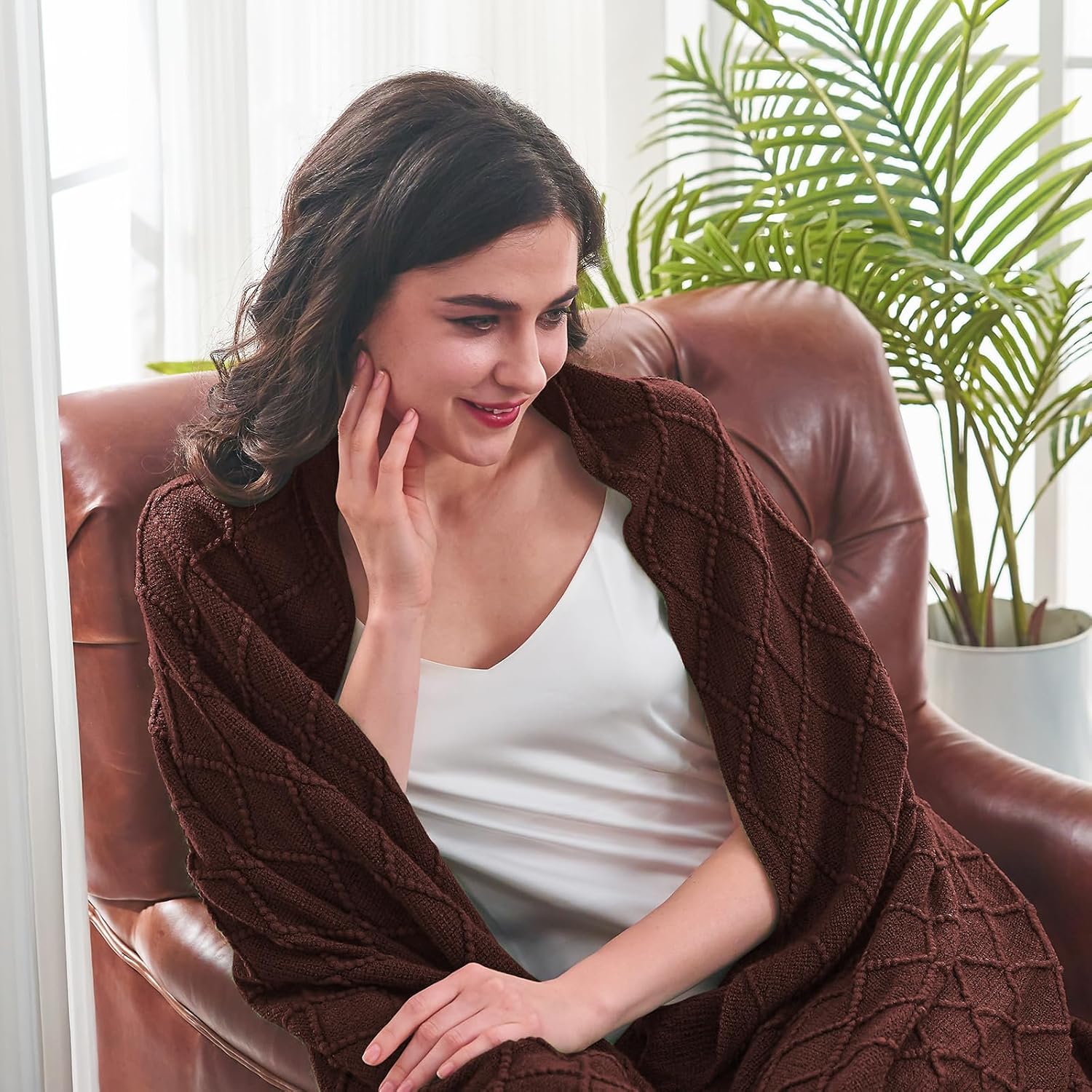 inhand Mantas de punto para sofá y cama, manta de punto suave y acogedora con borlas, mantas decorativas ligeras y mantas decorativas de granja para