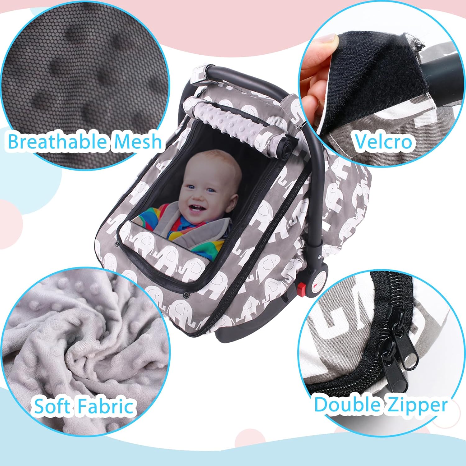 Car Seat Covers for Babies,Baby Car Seat Cover & Breathable Mesh Window,Infant Carseat Cover Windproof for Boys Girls,Newborn Shower Gift,Baby