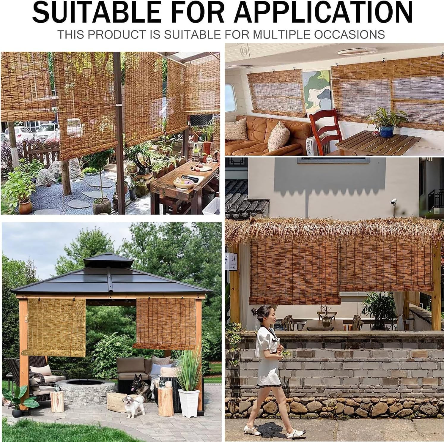 Persianas enrollables de bambú, persianas de bambú al aire libre, cortinas de caña retro impermeables de bambú, cortina de bambú para privacidad en