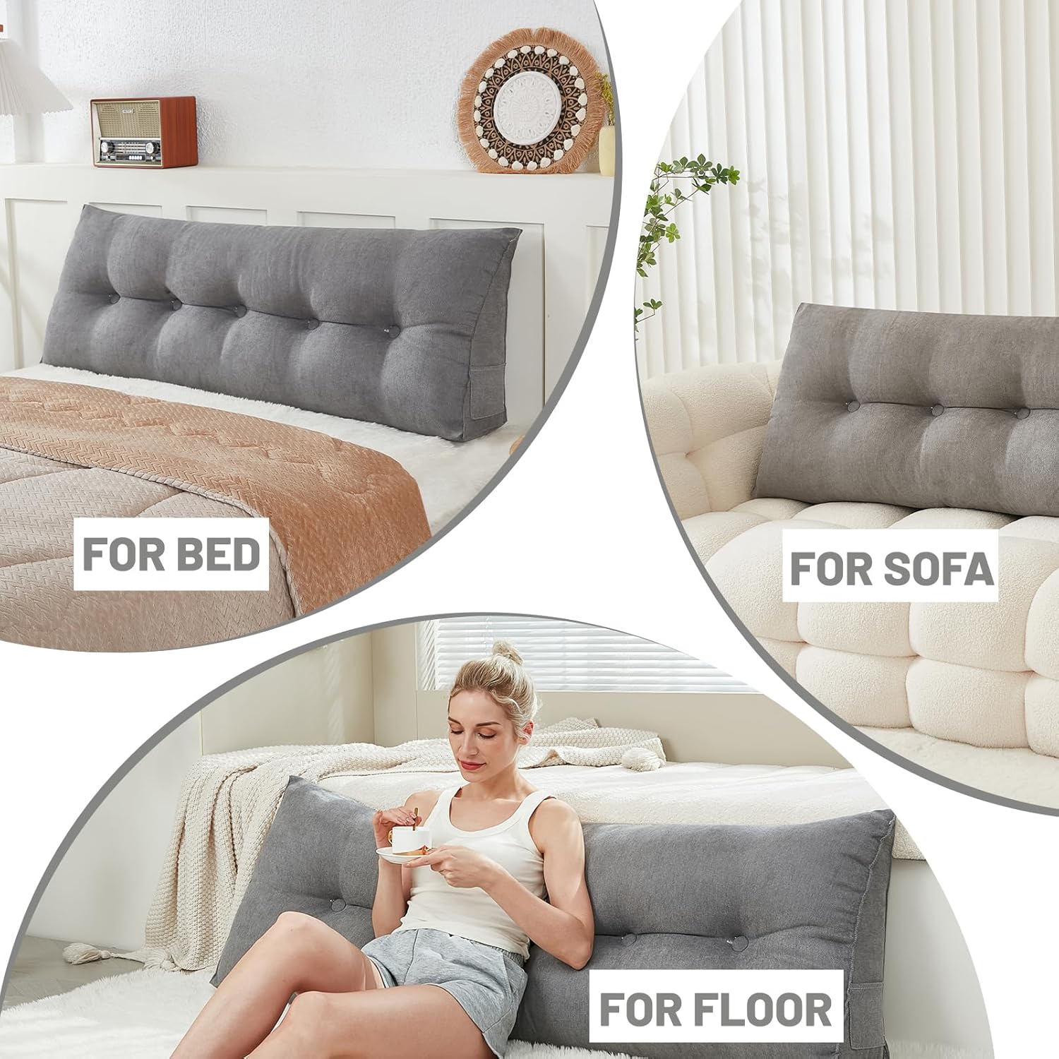 Zelladorra Headboard Pillow for Bed,Triangular Wedge Pillow Headboard Positioning Support While Reading and Resting,Cushion Headboard with Washable