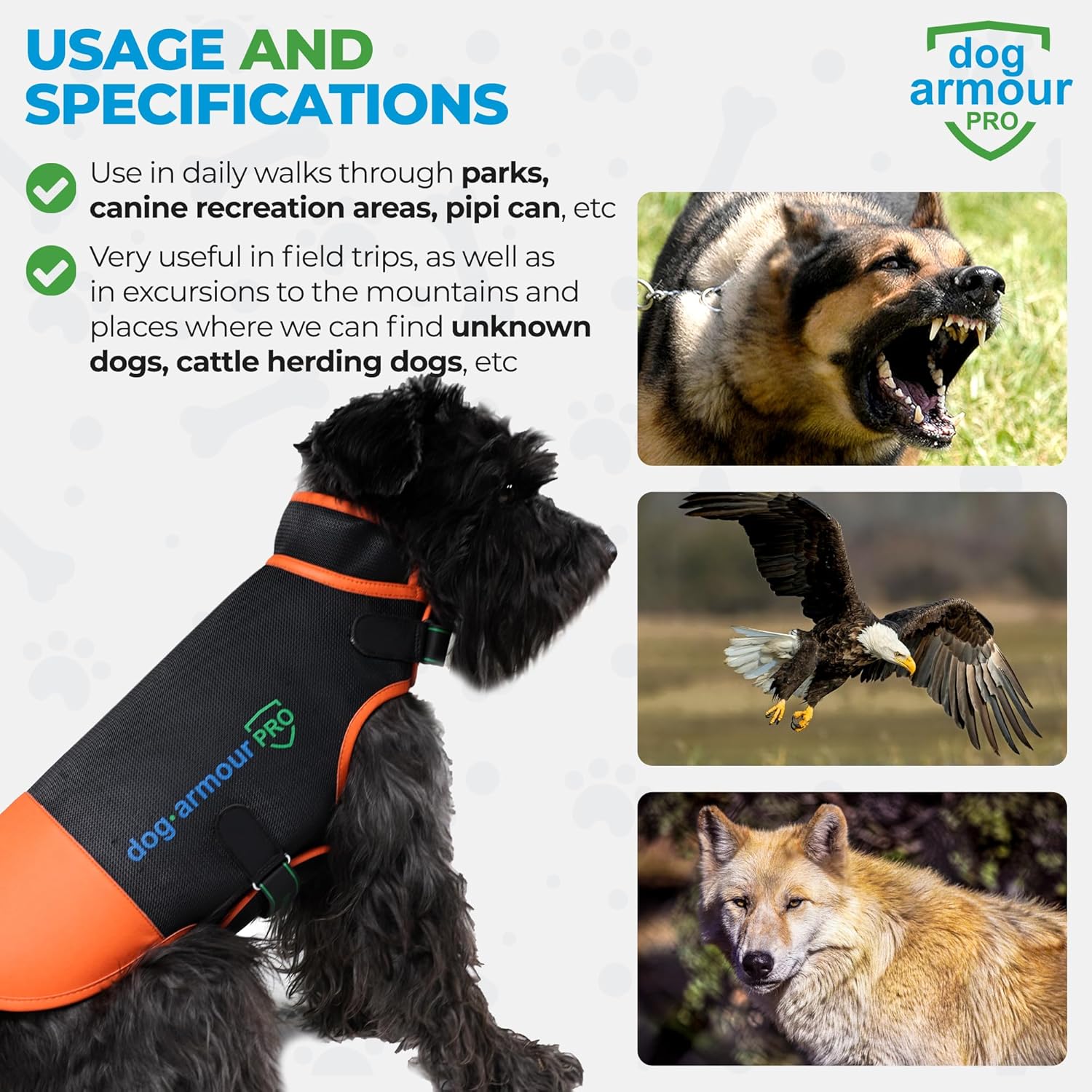Dog Armour PRO – Chaleco reflectante para perros XS  Accesorios para perros sin estrangulamiento para proteger a tu mascota de ataques de animales y
