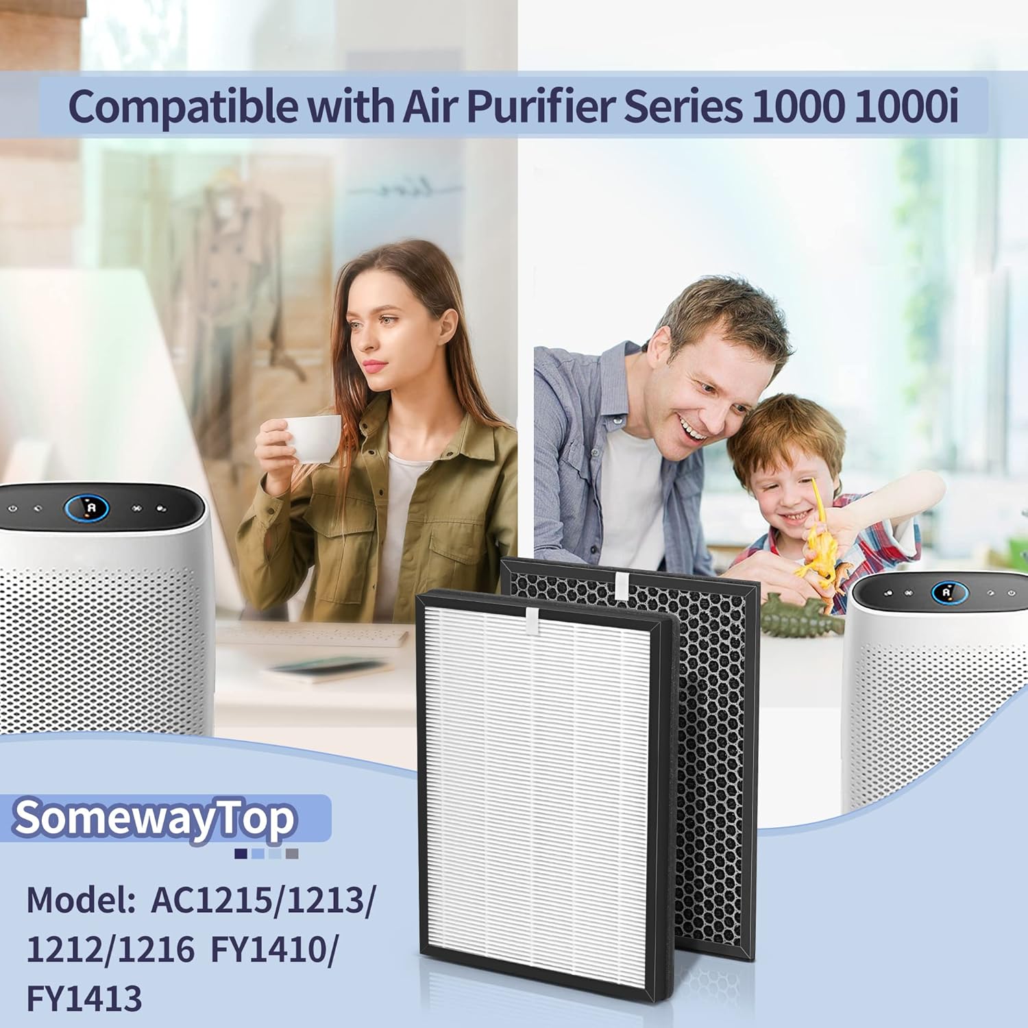 2 juegos Juego de filtros de repuesto FY1410 compatible con purificadores Philips FY1410 HEPA filtro de repuesto modelo FY1413, AC1215121312121216,