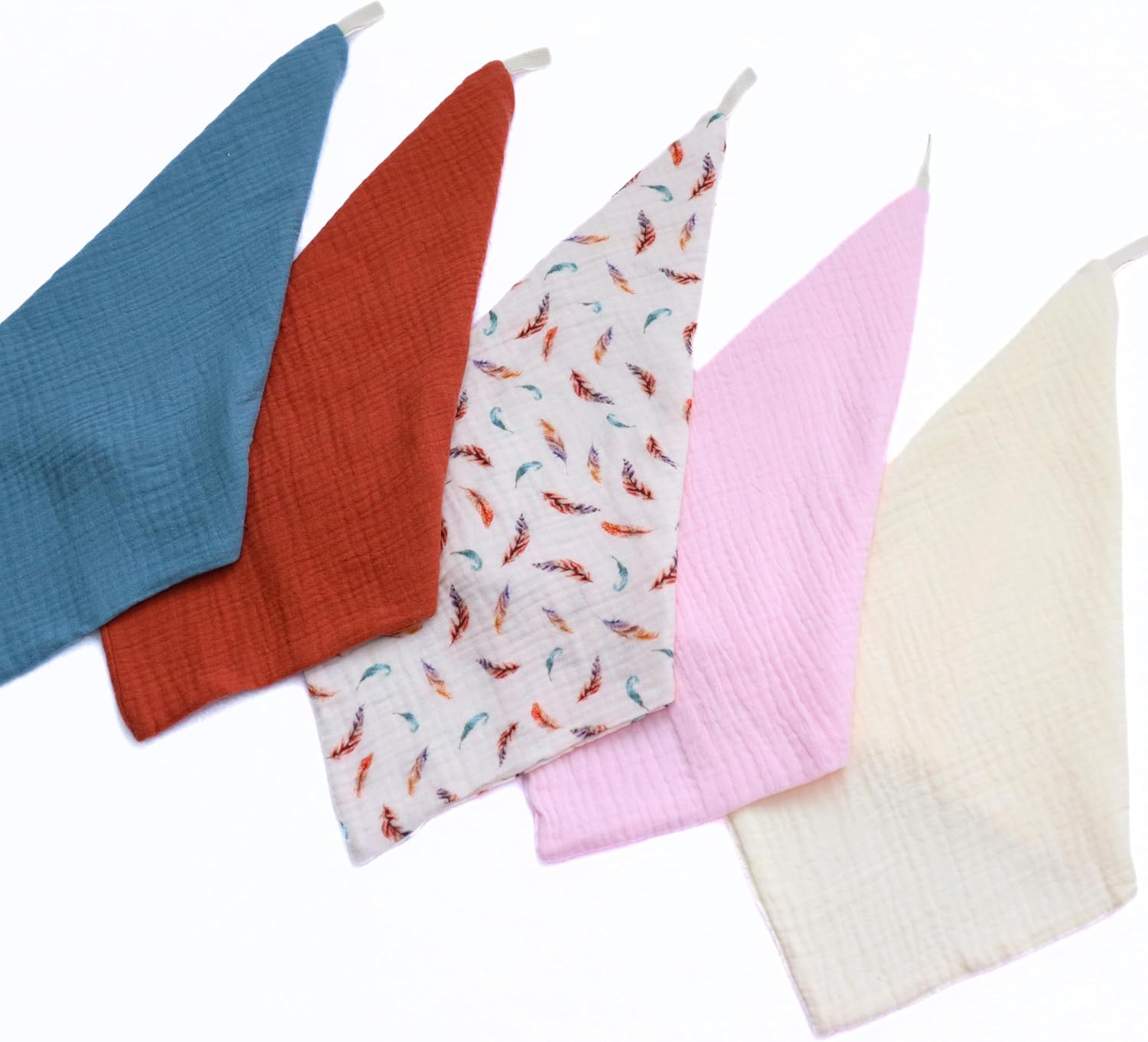 SolBabe – Toalla de muselina 100% algodón, suave y absorbente, toallas bohemias de 12 x 12 pulgadas (multicolor, plumas)