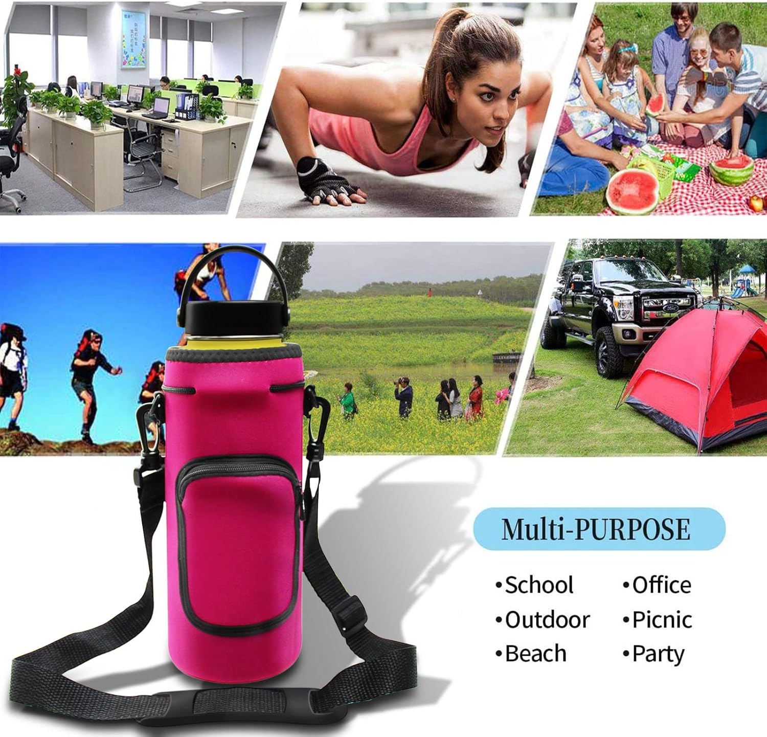 Orchidtent Hydro Flask – Funda de neopreno para botella de agua de 40 onzas, soporte para botella de agua aislada, correa de hombro acolchada