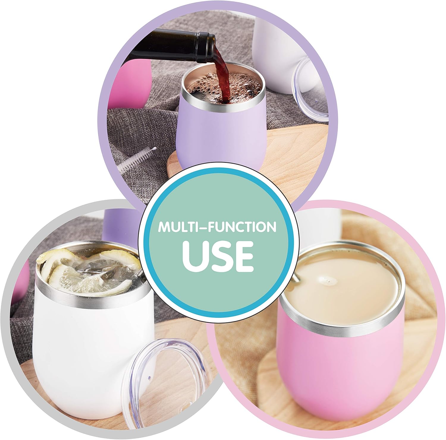 HITSLAM Vaso de vino taza de café vaso aislado de viaje de 12 onzas con tapa y pajita, acero inoxidable al vacío de doble pared, regalo para