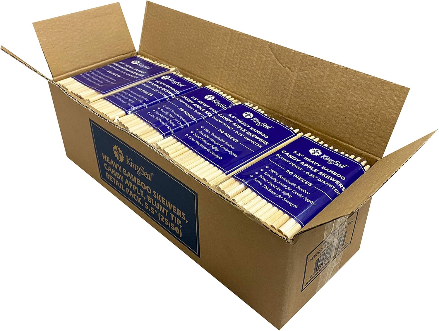 KingSeal Pinchos de manzana de caramelo de madera de bambú natural, palos, 5.5 pulgadas x 0.256 in de diámetro, punto romo para seguridad, paquete