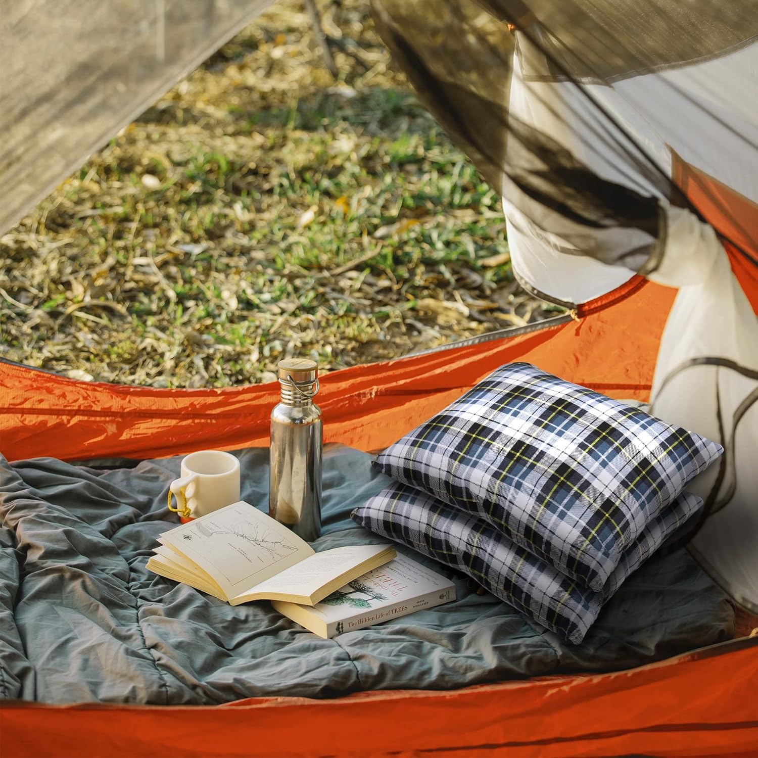 REDCAMP Almohada pequeña de camping ligera y comprimible, 2 almohadas de viaje de franela con funda de almohada extraíble