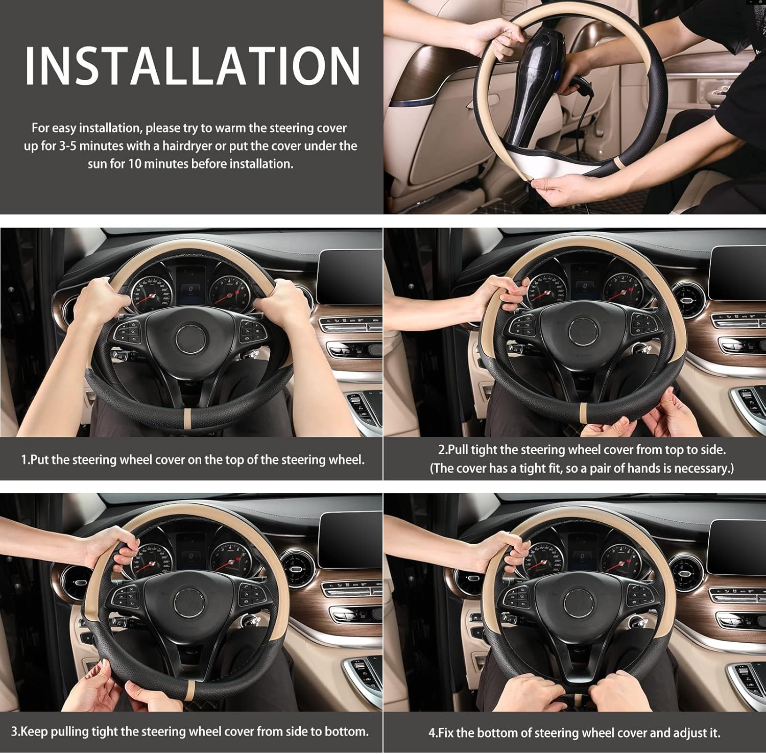 COFIT – Funda antideslizante para volante de piel de microfibra transpirable y de moda, diámetro exterior para volante, tamaños S, M, L