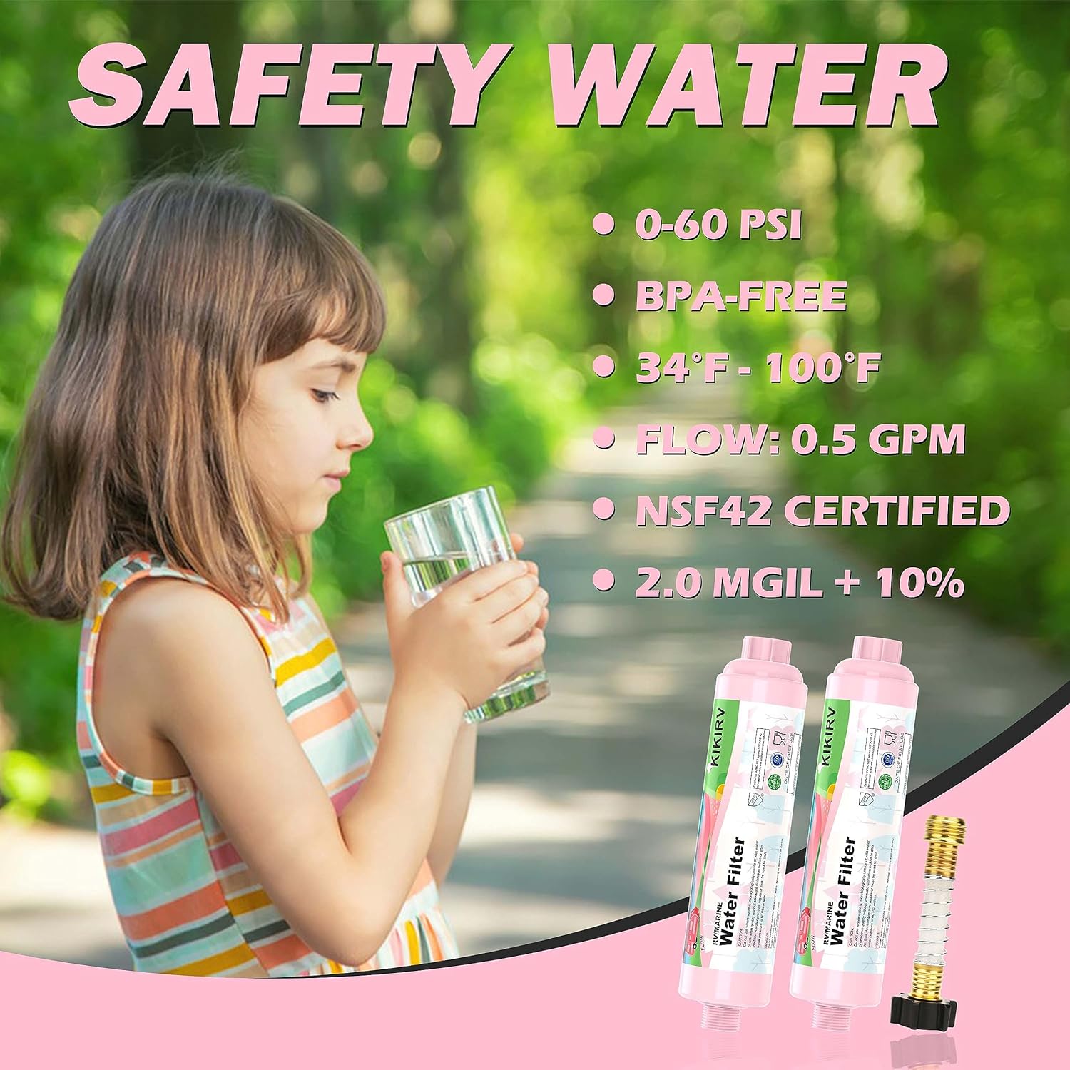 Filtro de agua en línea para RV, paquete de 2, certificado NSF, filtro de agua en línea de 20 micrones que reduce el cloro, arena para RV, cámper,
