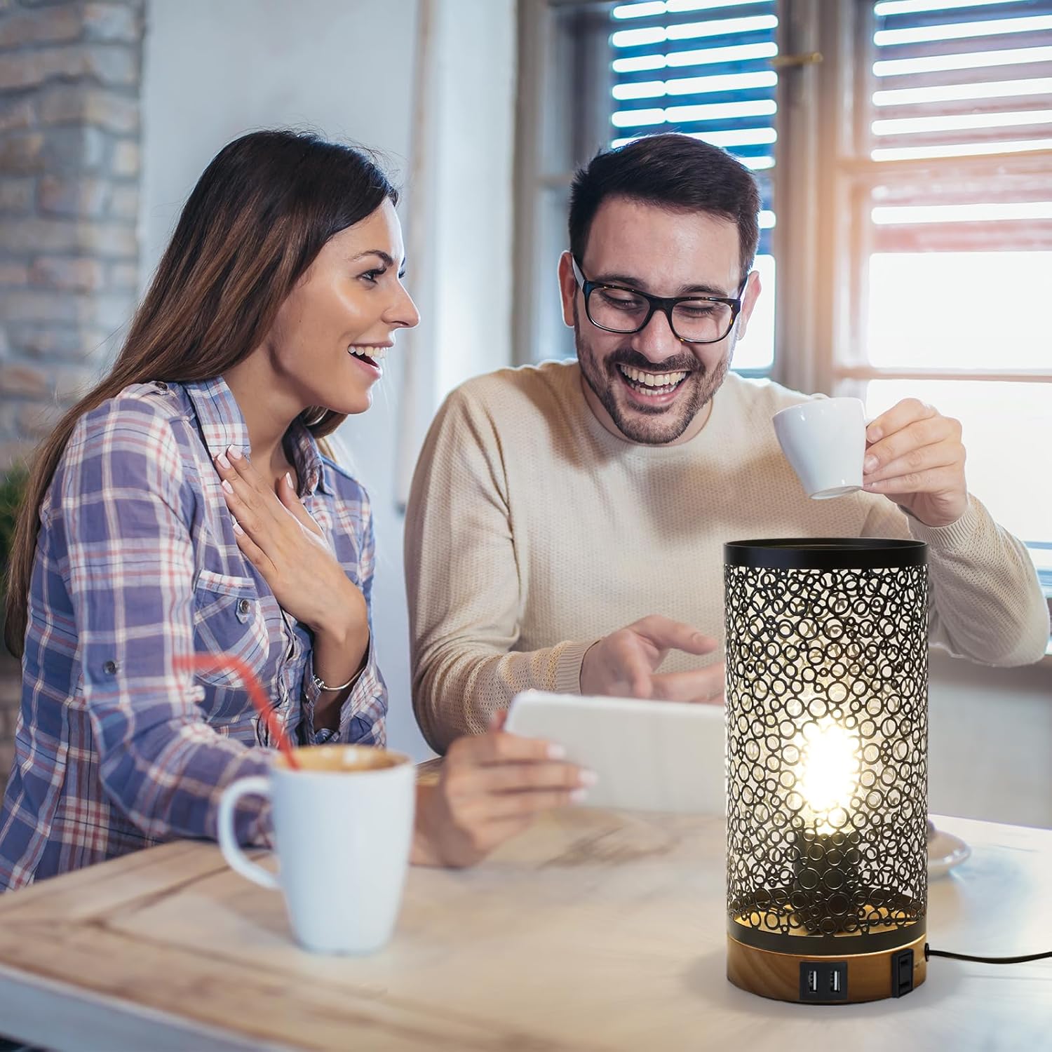 Juego de 2 lámparas de mesa con control táctil, lámparas de mesita de noche regulables con puerto USB y salidas de CA, lámparas industriales de