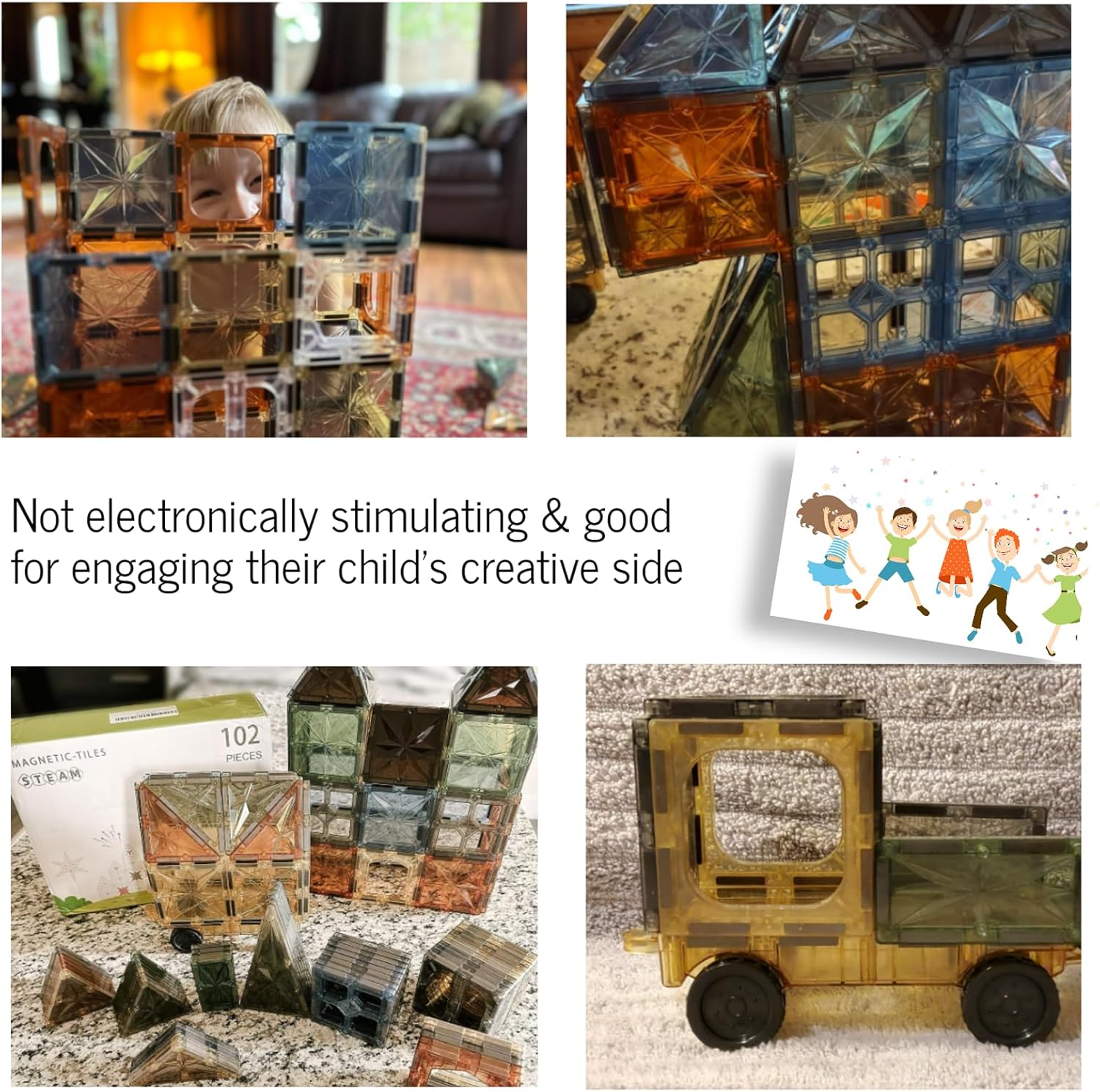 Fodoss Azulejos magnéticos, juego de 102 piezas innovadoras de azulejos magnéticos 3D, juguetes de construcción magnéticos para niños, aprendizaje