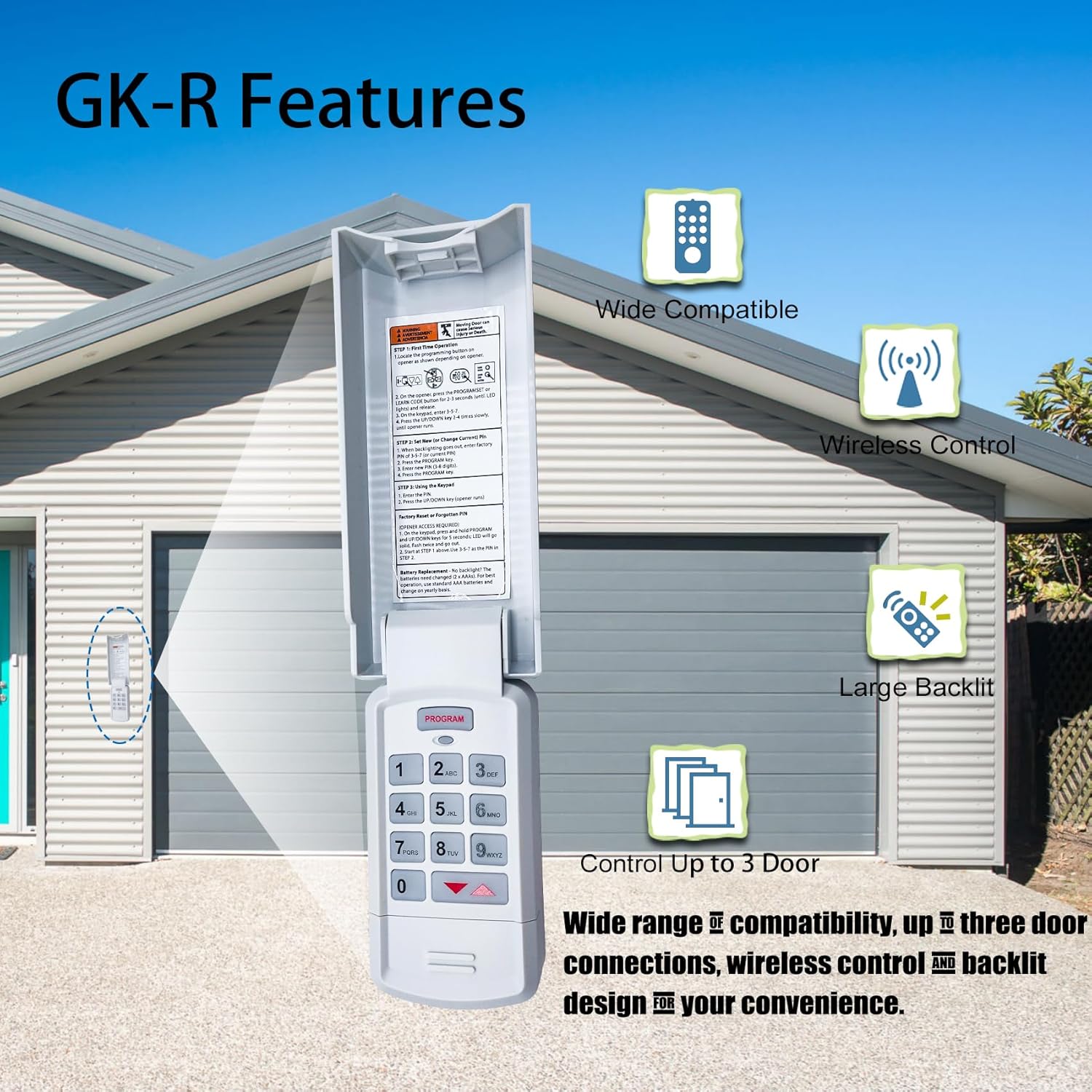 GK-R – Teclado para abridor de puerta de garaje Genie, compatible con todos los abridores de puertas de garaje Geniearriba, reemplaza 37332R GK-BX,