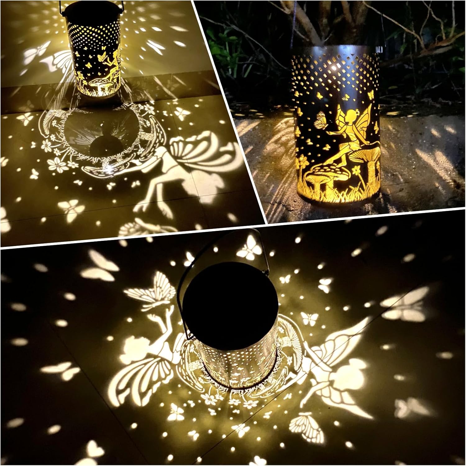 Farol solar de mariposa para colgar al aire libre de hadas con energía solar, faroles de metal impermeables decorativos para mesa de patio, jardín,