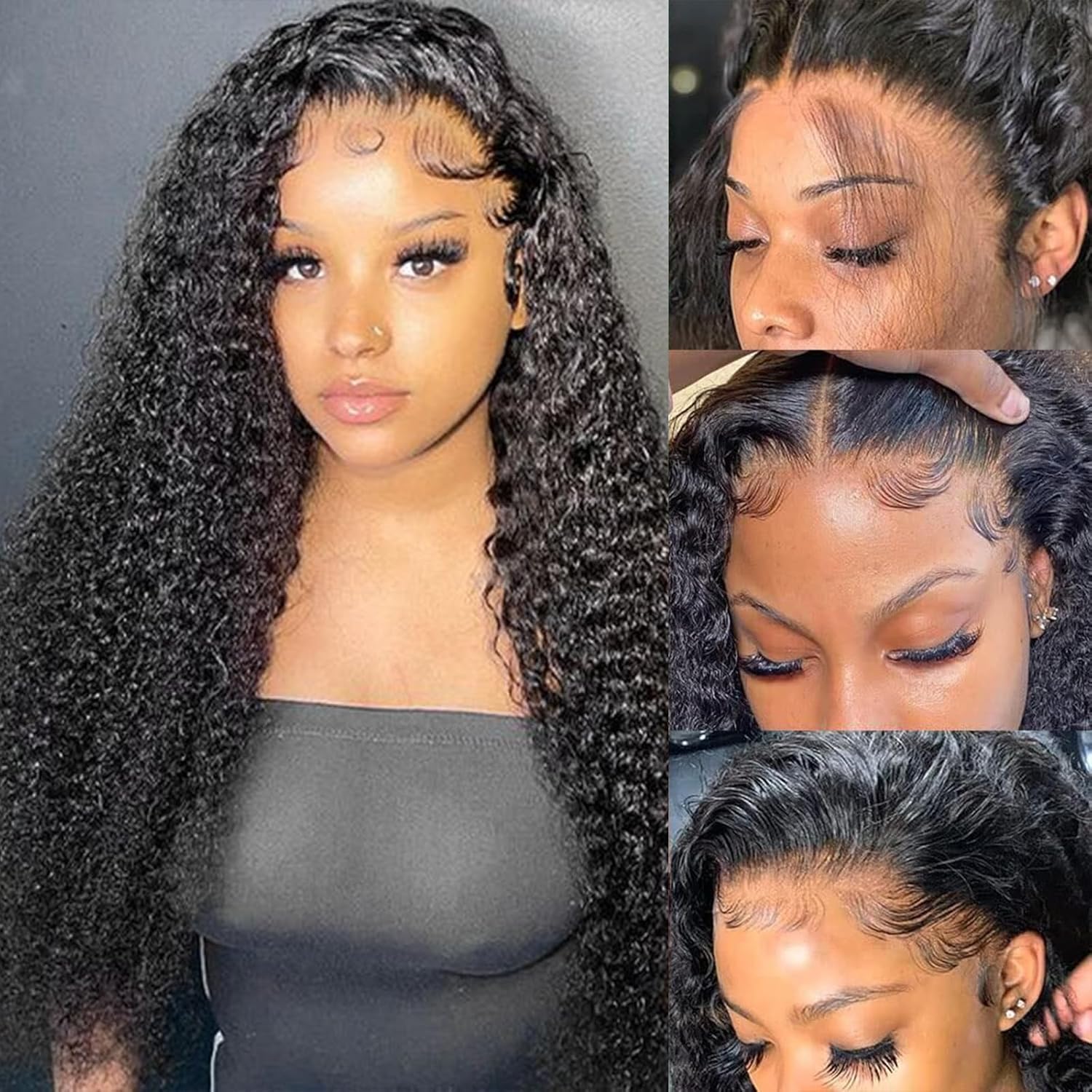 NANTLIY Pelucas de cabello humano brasileño ondulado con encaje frontal de 13 x 4 pulgadas, prearrancado, densidad del 180%, para mujeres negras,