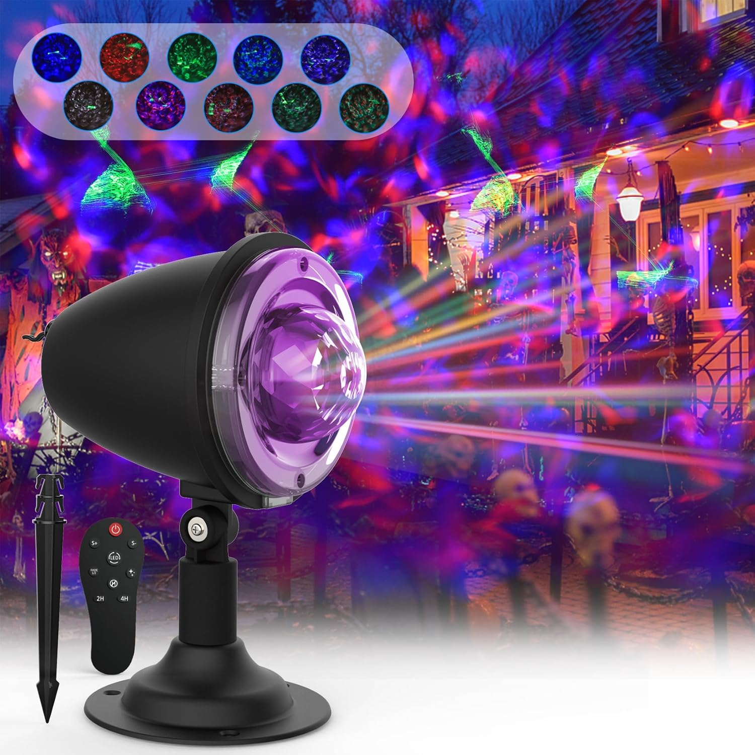 Proyector de luces de Navidad de Halloween para exteriores, 2 en 1 con ondas de agua, luz láser Aurora con control remoto, luz LED impermeable para