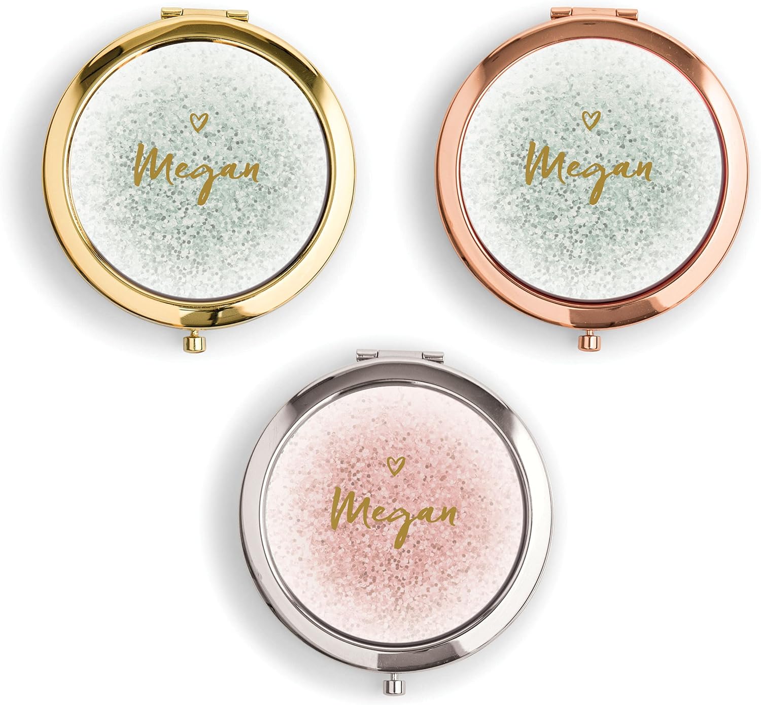 WEDDINGSTAR Espejo compacto personalizado grabado personalizado, oro rosa, corazón dulce