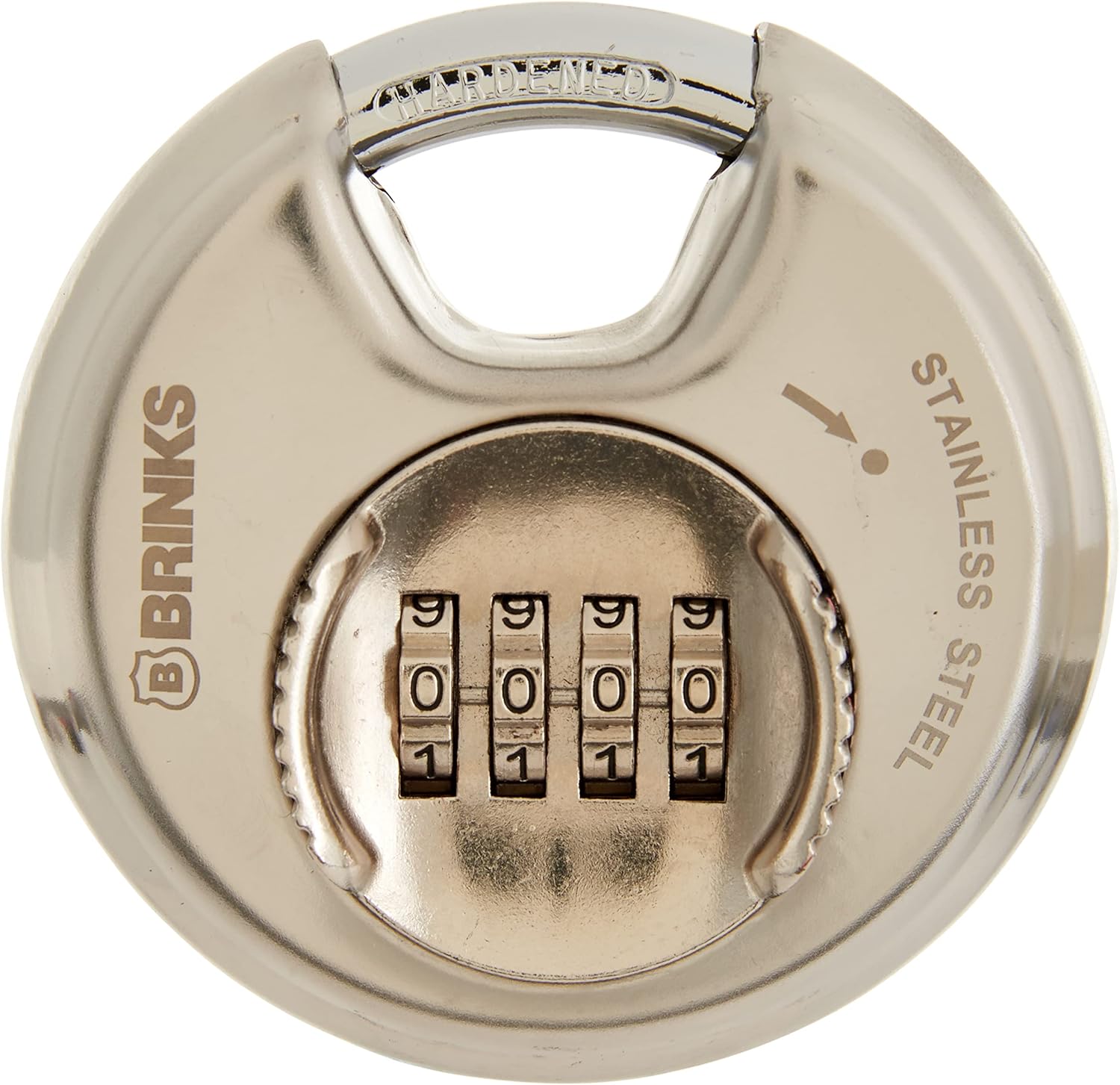 BRINKS – Candado de disco con llave de acero inoxidable comercial de 2.756 in – Cuerpo de acero inoxidable con grillete de acero inoxidable y