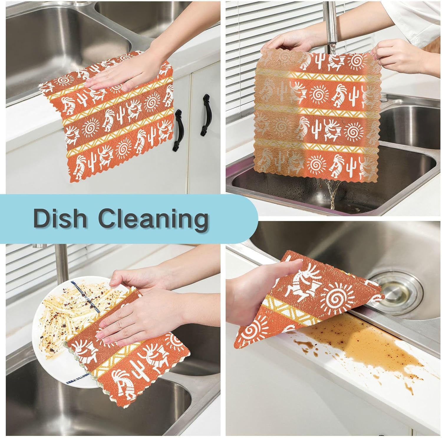 American African Indian Pattern Set of 6 Fast Drying Dish Clothes for Washing Dishes Print Cotton Kitchen Accessories for Cooking for