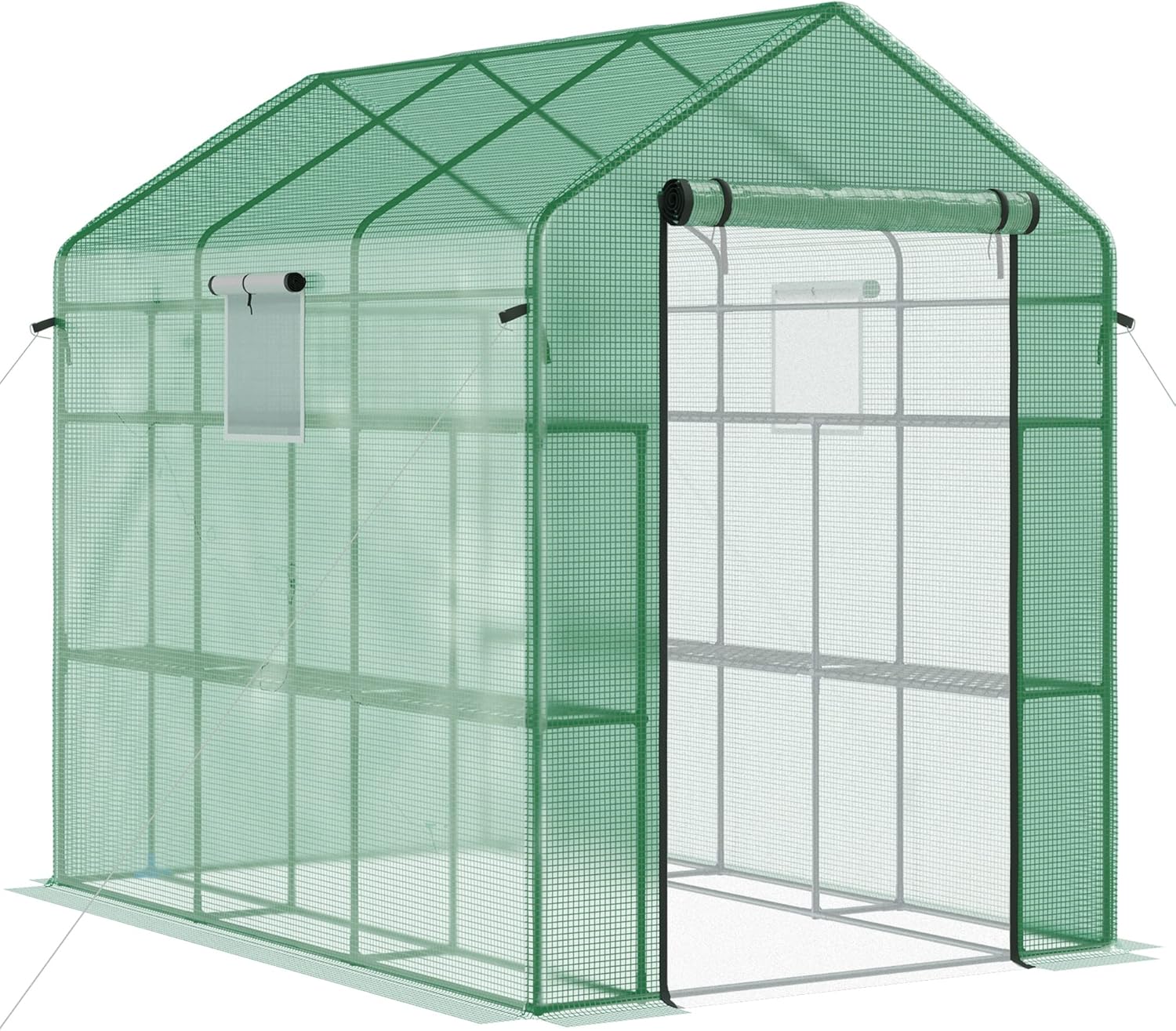 Outsunny Invernadero de 7 x 5 x 6 pies con puerta y ventanas de malla, 18 estantes con enrejado, etiquetas para plantas, protección UV para cultivar