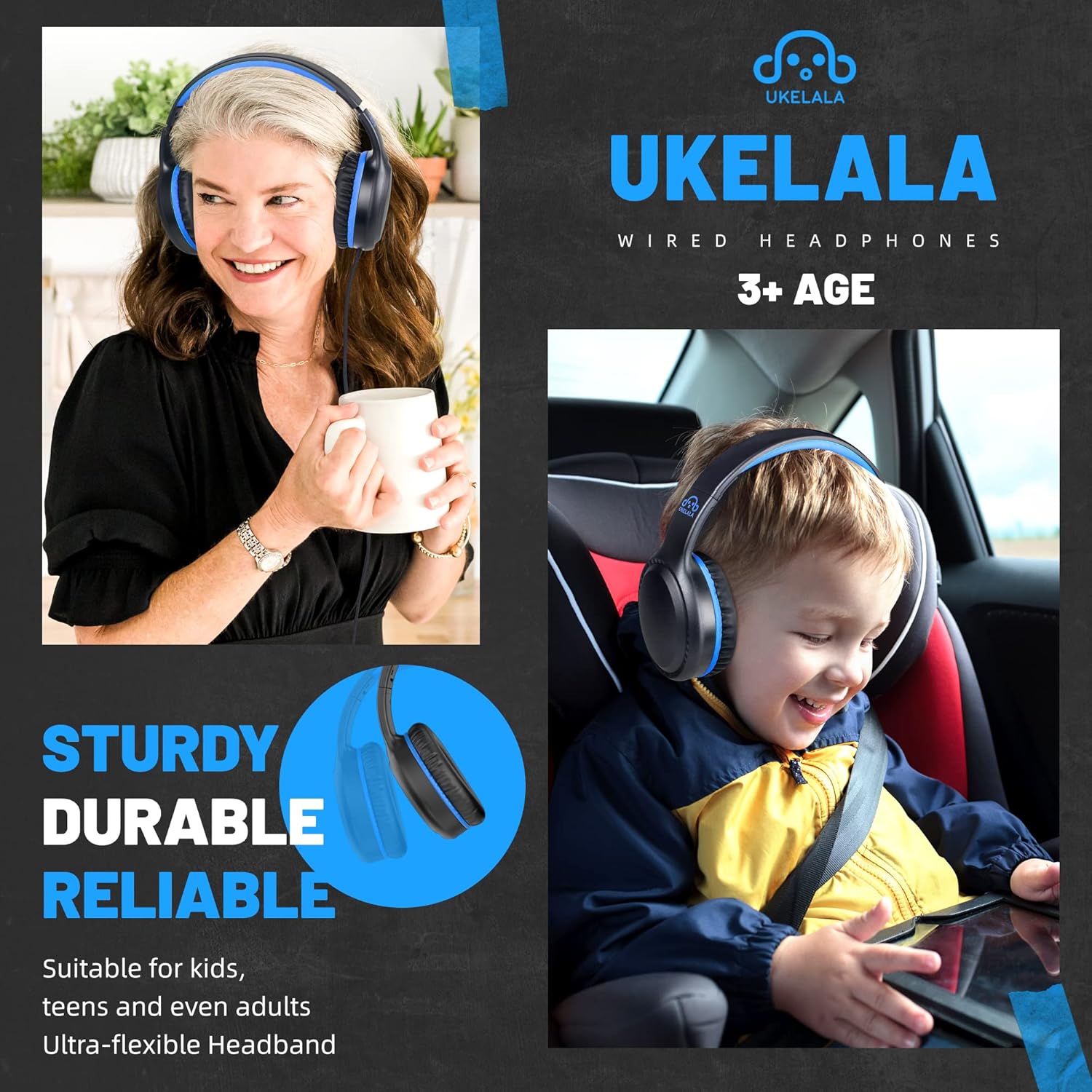 Auriculares azules con cable para niños, auriculares plegables con cable para jóvenes, estudiantes, niños, auriculares estéreo portátiles