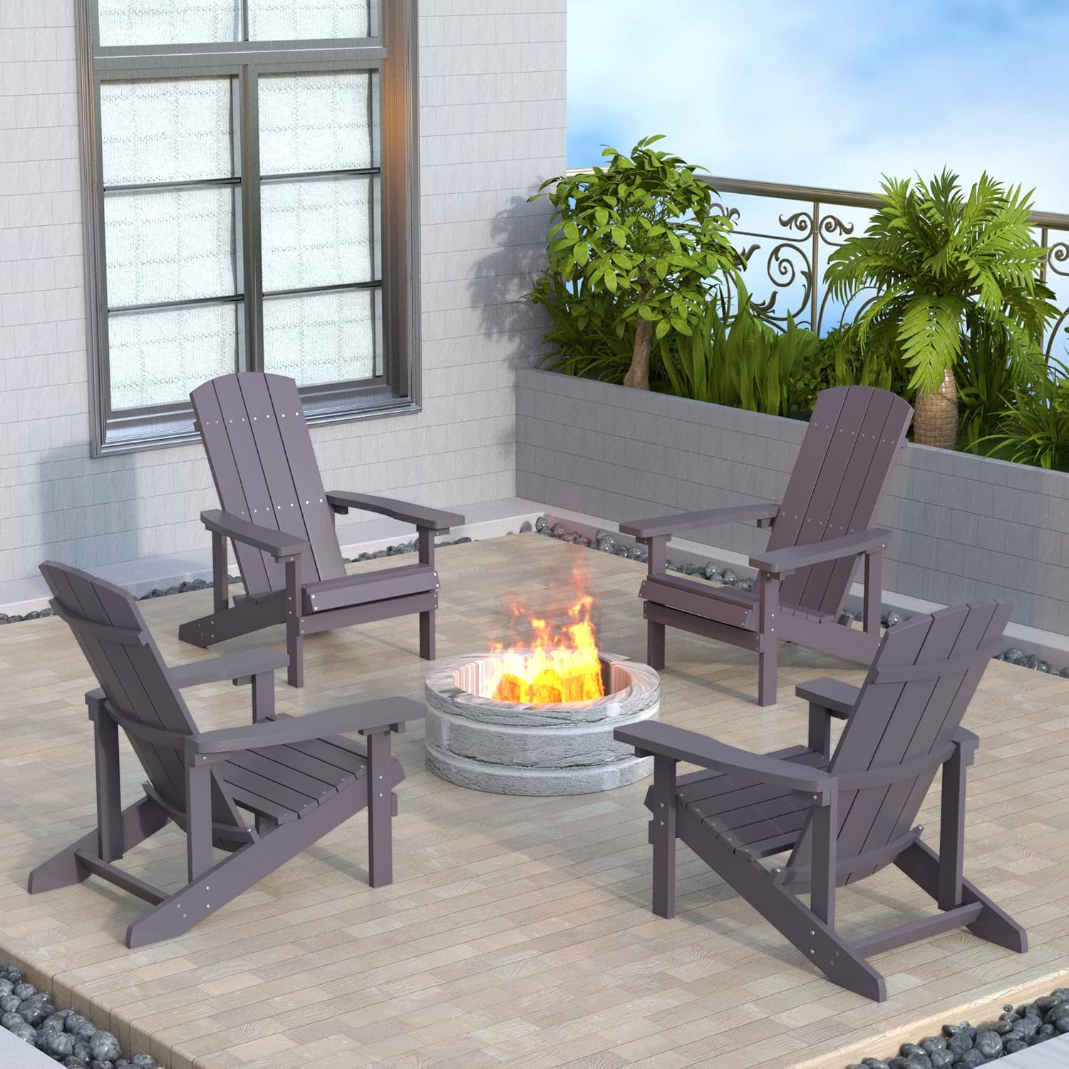 Aok Garden – Silla de jardín estilo Adirondack para patio, de madera resistente a la intemperie, muebles para césped y balcón, 2 unidades, color café