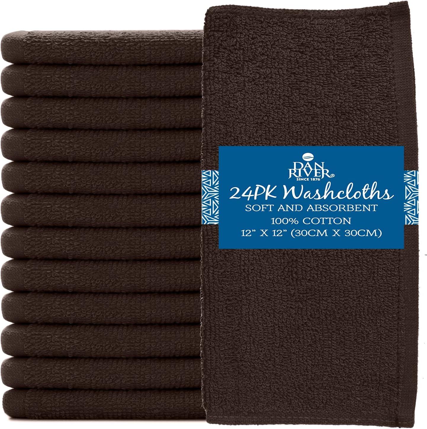 DAN RIVER Paquete de 24 paños 100% algodón de alta calidad, secado rápido y altamente absorbentes, para baño, manos, cocina y limpieza, 12 x 12
