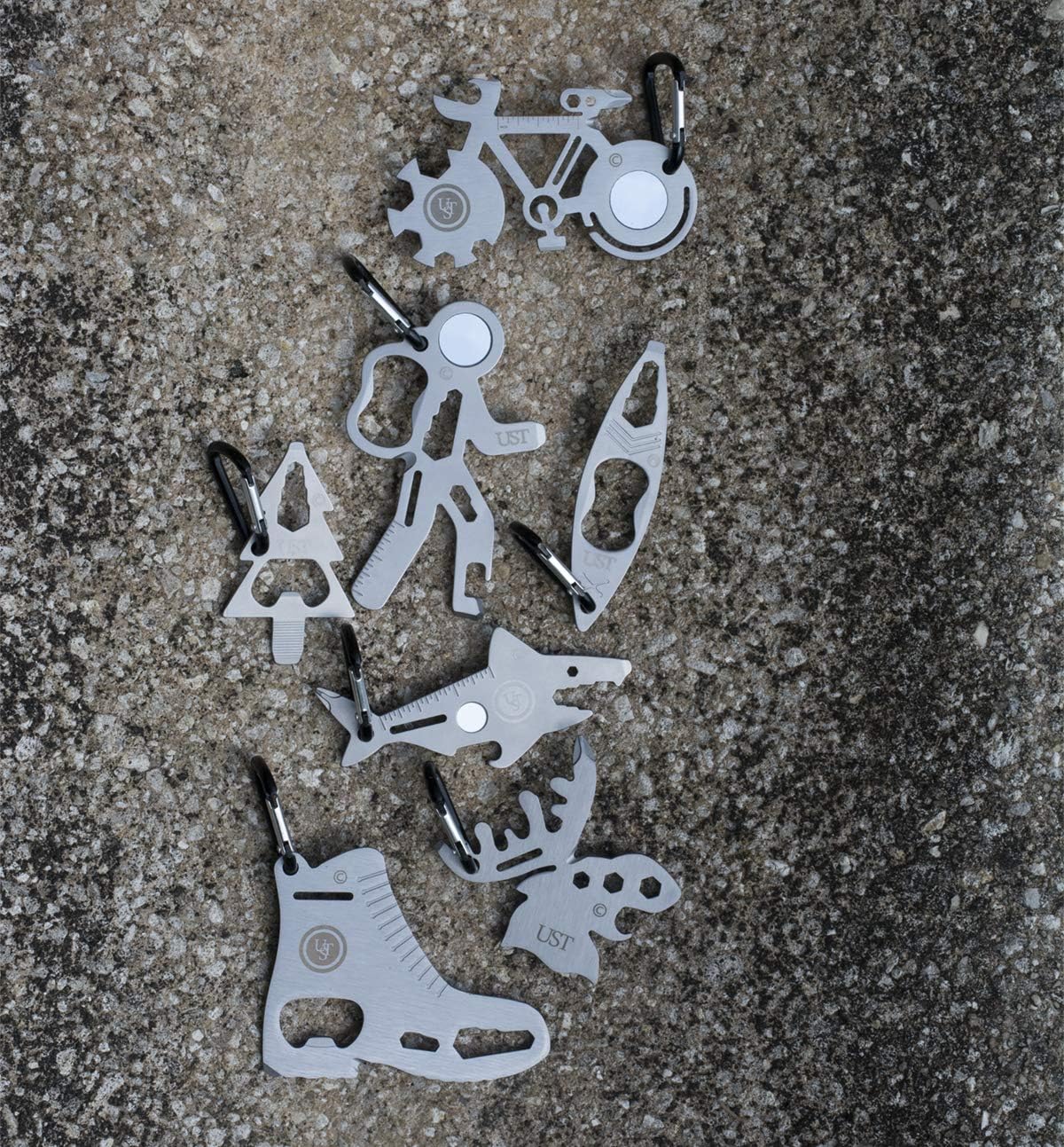 UST Tool-a-Long Mosquetón multiherramienta con construcción duradera y compacta de acero inoxidable para caminatas, kayak, campamentos, viajes y