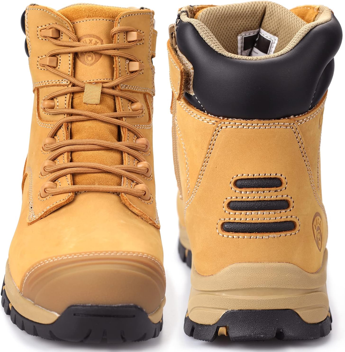 OUXX Botas de trabajo para hombres, impermeables, punta de acero YKK con cremallera antideslizante de cuero, a prueba de pinchazos, transpirables,