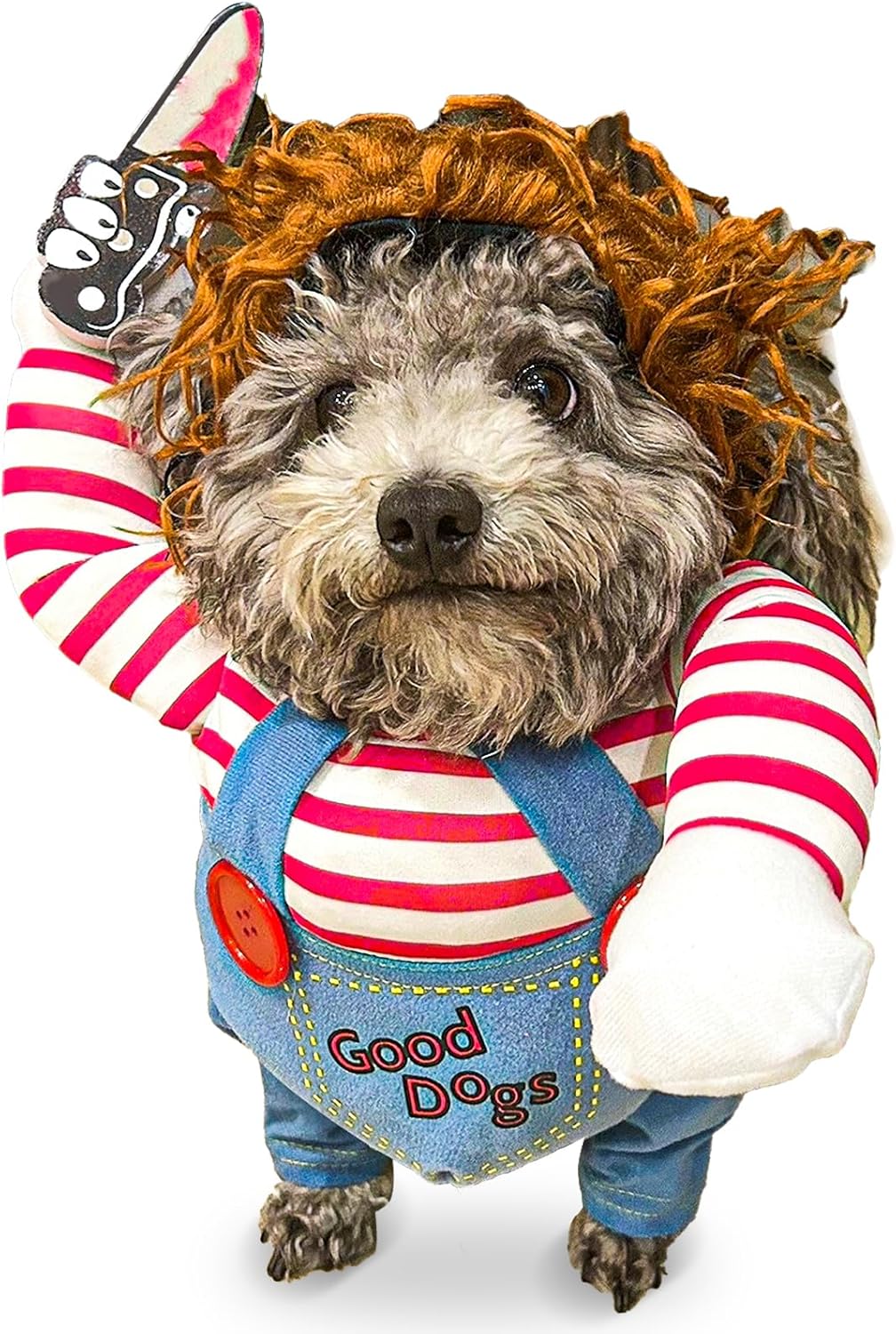 Disfraz de muñeca mortal para perro, divertido disfraz de perro Chucky para Halloween, Navidad, cosplay, ropa para perros pequeños, medianos y