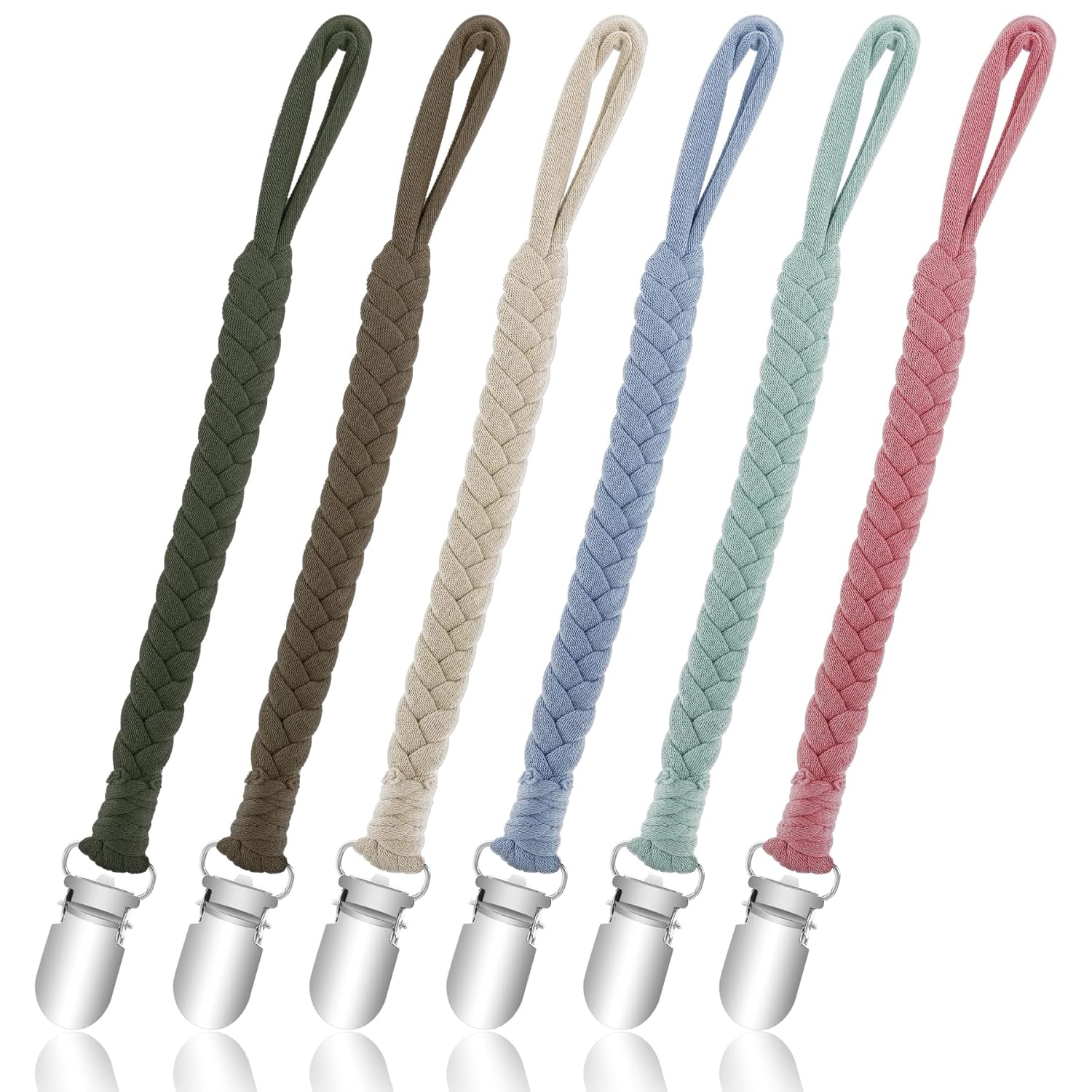 HAUTOCO 6 clips para chupete para bebés, niños y niñas, hecho a mano, trenzados, clips para correa, clips más suaves, clip neutro para paci, se